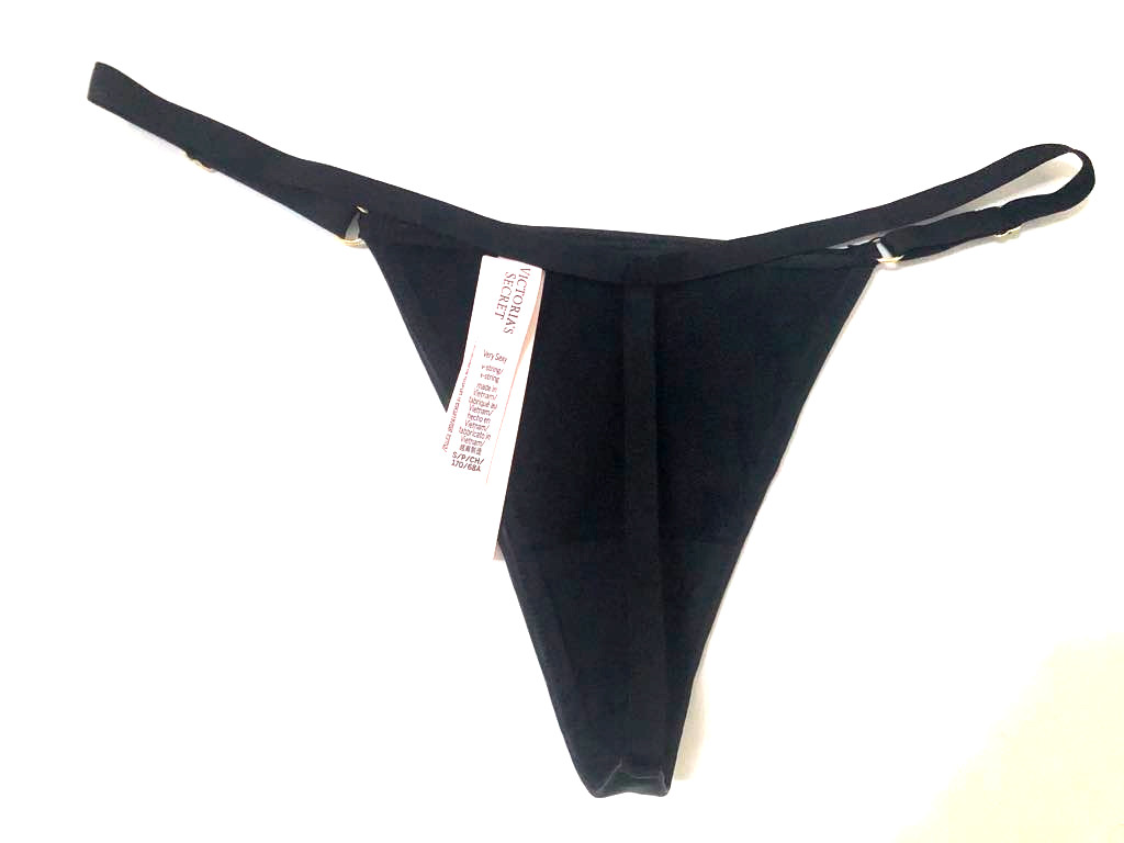 Victoria’s Secret Very Sexy Adjustable Sides Faux Leather V String Panty Black