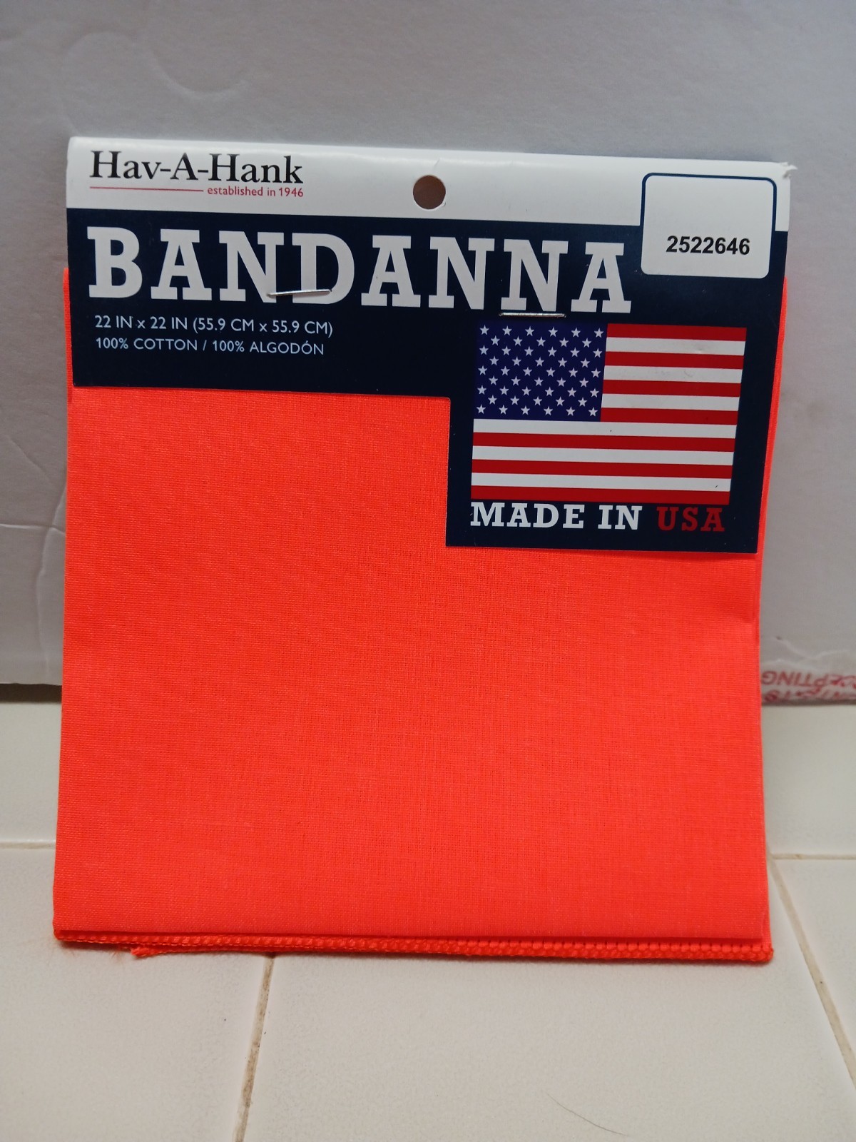 Hav-A-Hank 100% Cotton Neon Orange Bandanna USA MADE 22″ X 22″ Heavy