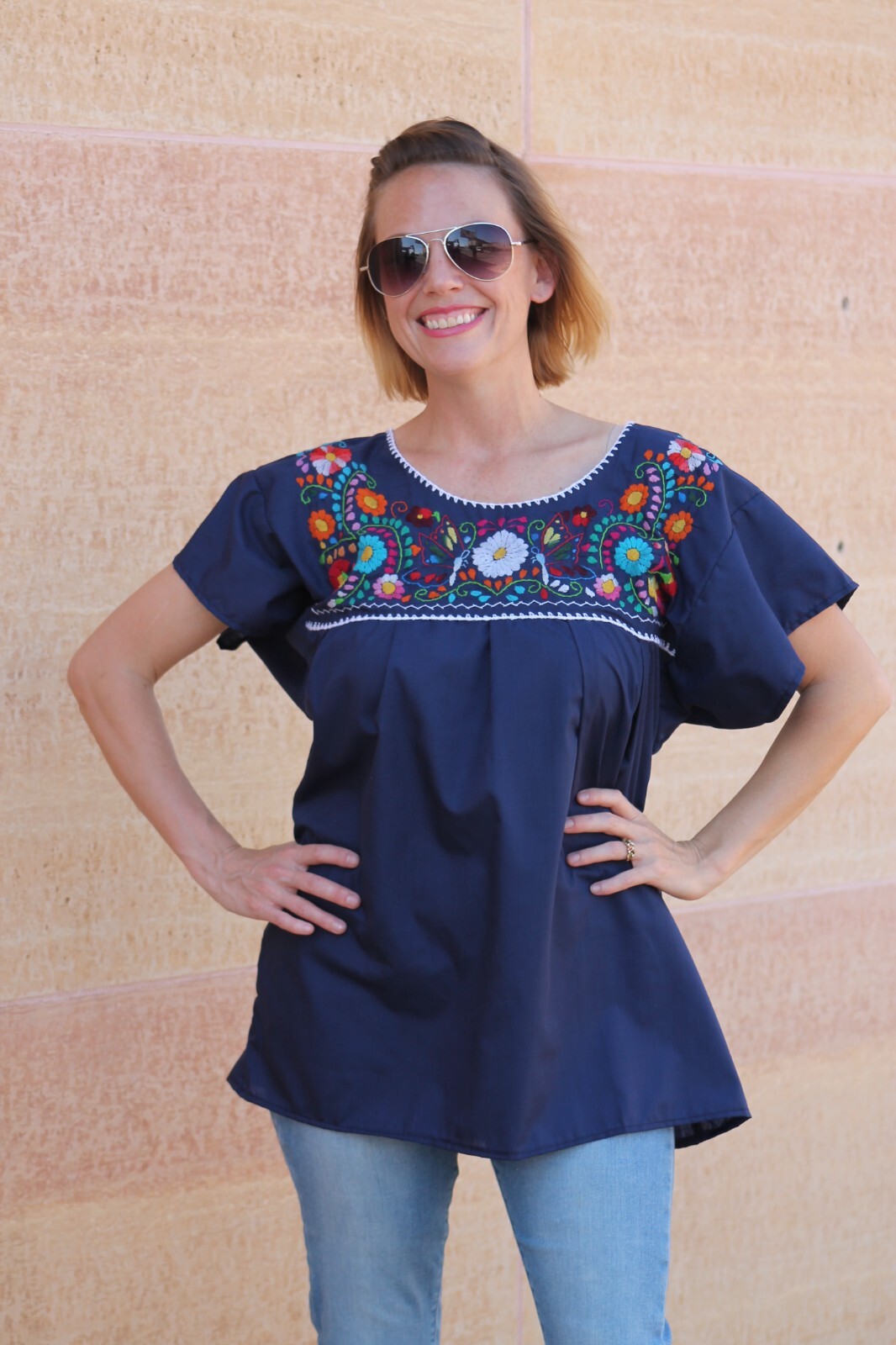 Mexican Blouse Puebla Hand Embroidered Assorted Sizes and Colors S to 3XL