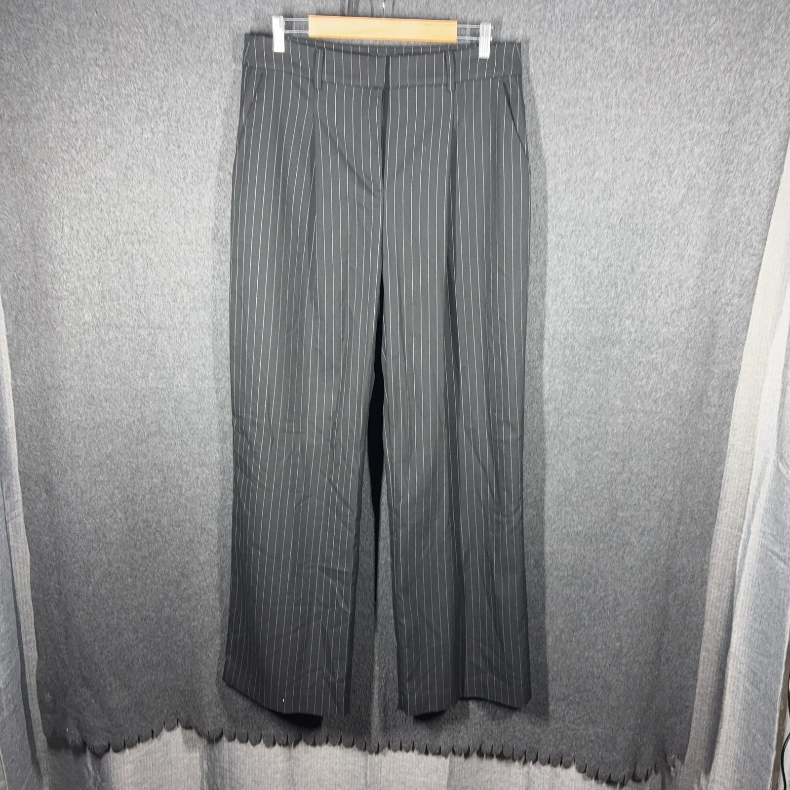 Decjuba Dress Pants Womens 14 Grey Pinstripe Straight Leg Lined Workwear Office