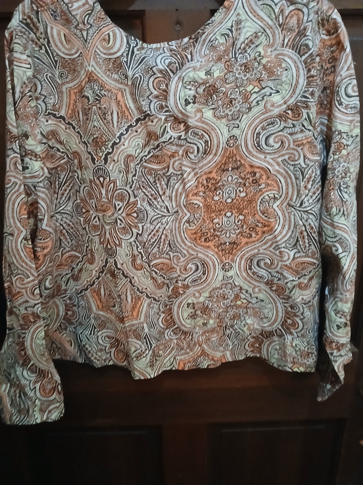 FLAX Women’s Multicolor Paisley Linen Round Neck Button Front Blouse Size 22/24