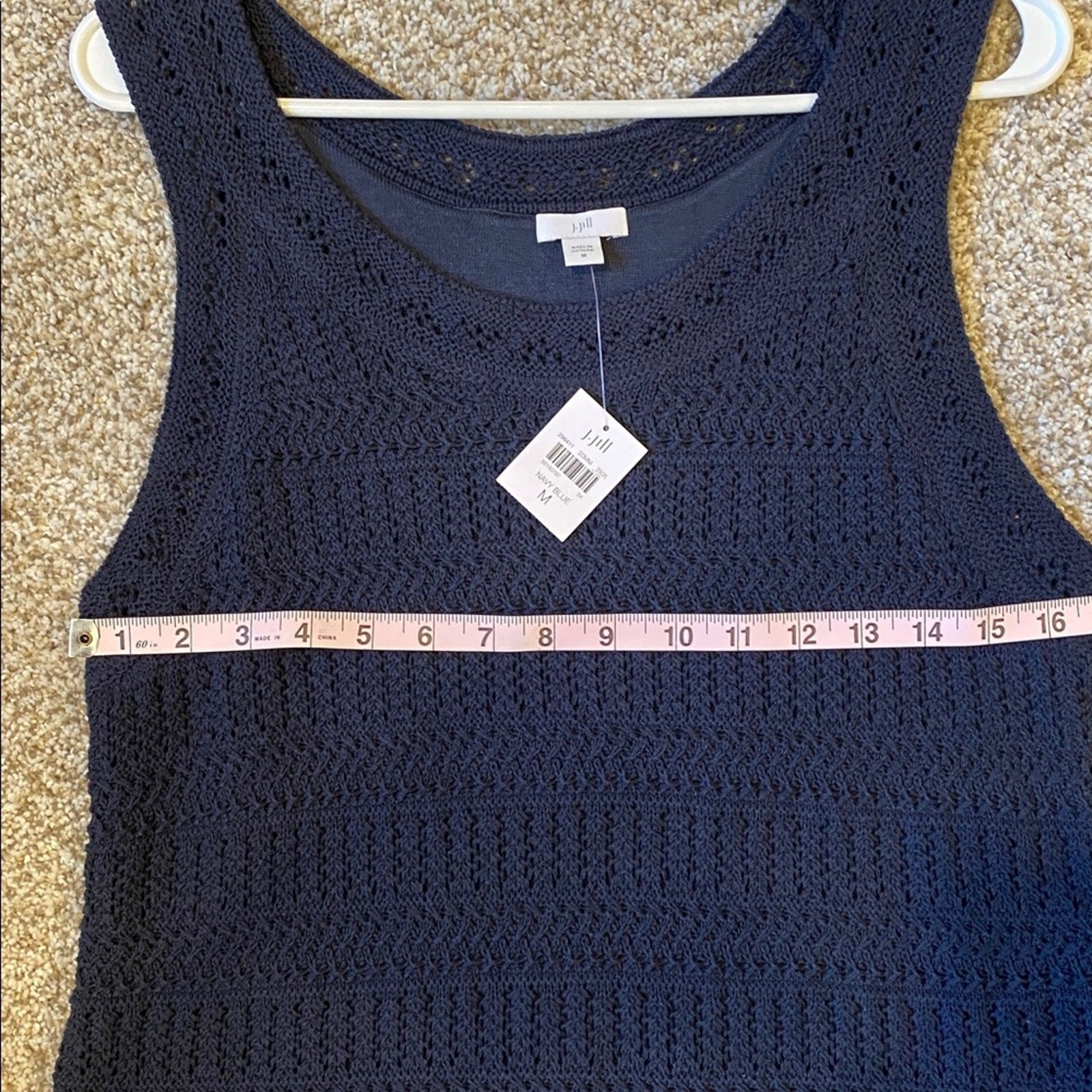 Navy blue crochet style dress size M. Sleeveless pullover linen/ rayon