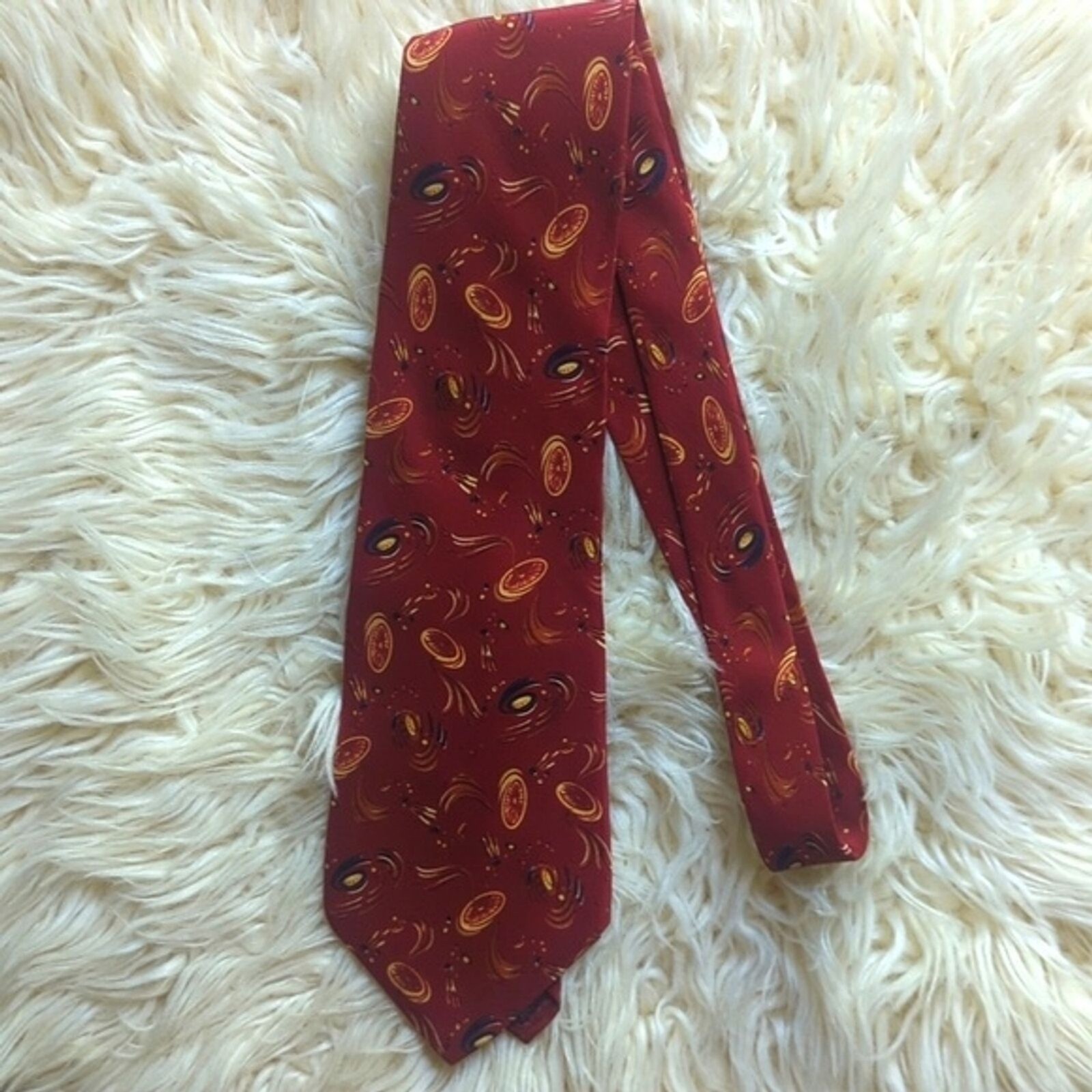 FOSSIL Imported Silk Red Old Car themed Tie Car wheels Classic Red Tie Business