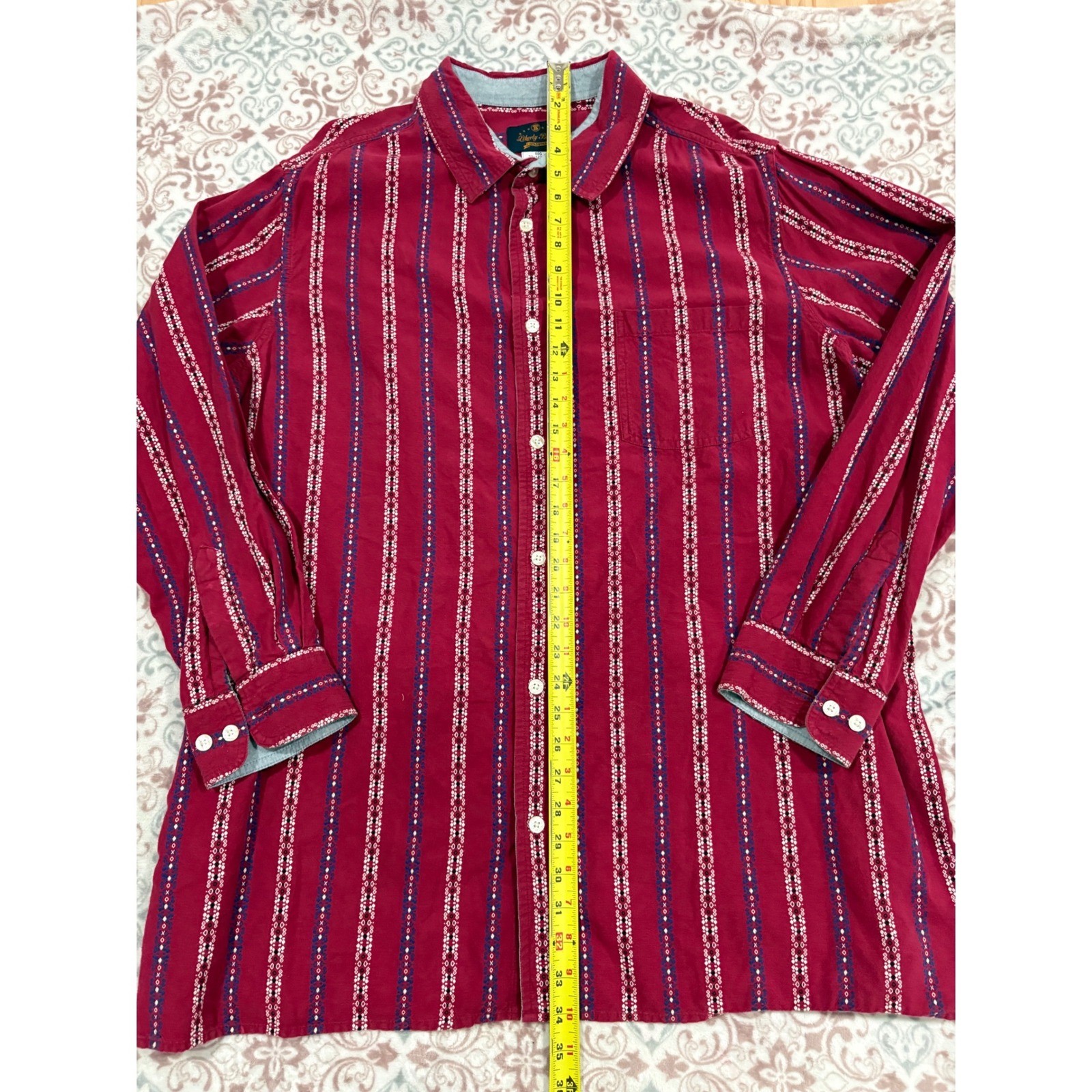 Liberty Blues Goldstar Mens 2XL Big Burgundy Striped Cotton Button Down Shirt