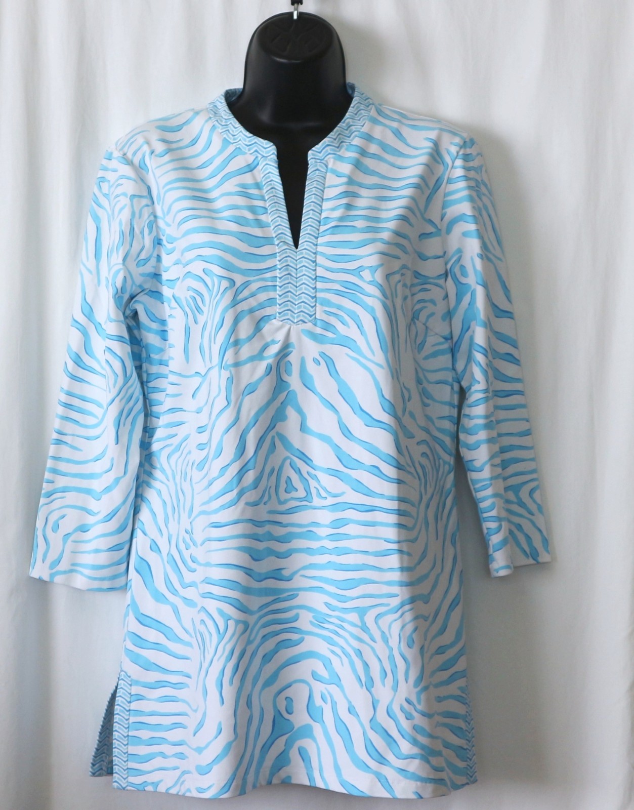 J. MCLAUGHLIN Blue Nylon/Spndx Split Nck Tunic 38 In Chst 29 In Lng Sz M EXC