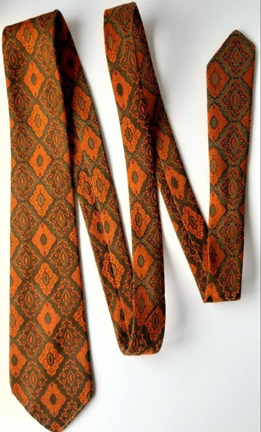 BELVEDERE GoldStar Tie Men’s Orange/Olive Rhombus Floral Geometric L-52″ W-2.7″