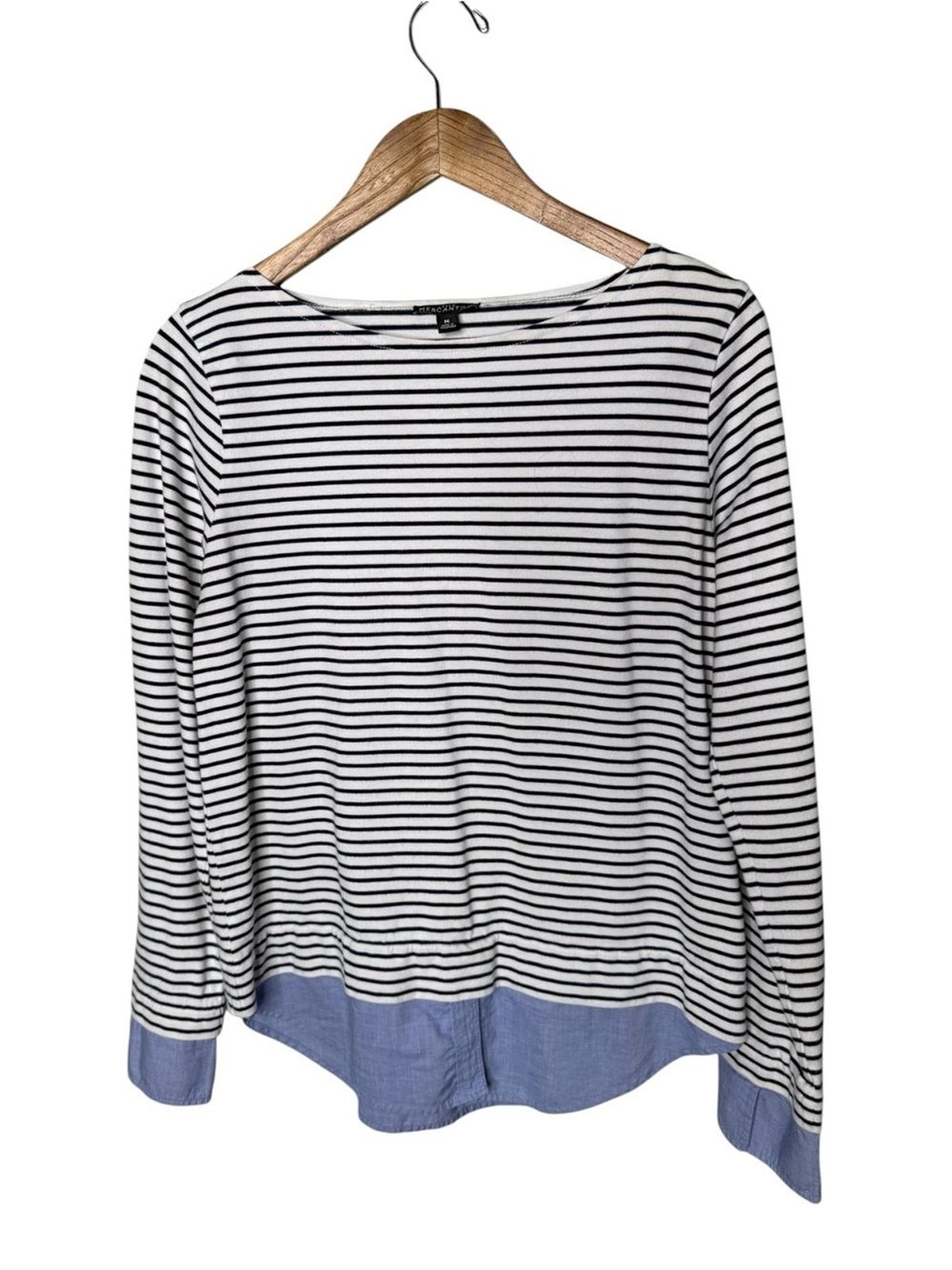 J. Crew Mercantile Striped Layered Hem Top Blue White M