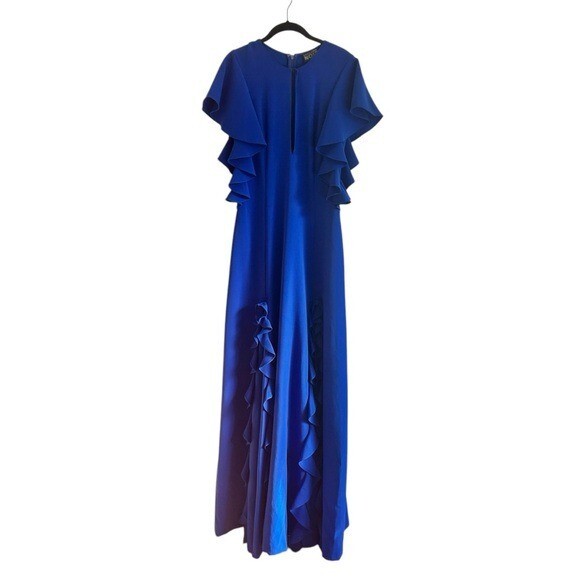 Sachin & Babi Illiana Gown 6 Cobalt Blue Ruffle Formal Evening Dress