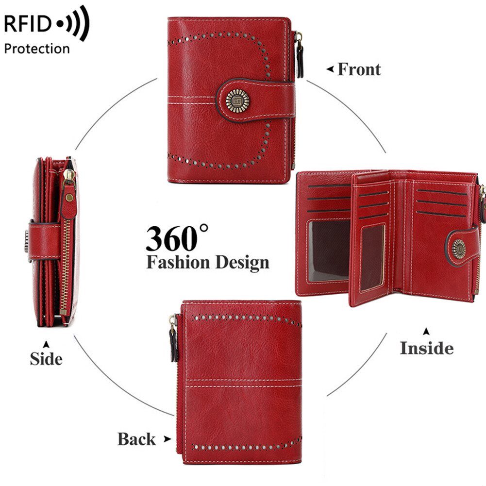 RFID Blocking Women Small Leather Wallet Credit Card Holder Mini Bifold Purse US