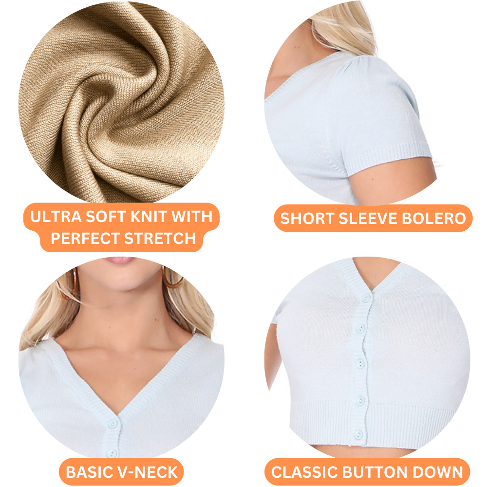 YEMAK Women’s Cropped Bolero Cap Sleeve Button-Down Cardigan Sweater HB2137(S-L)