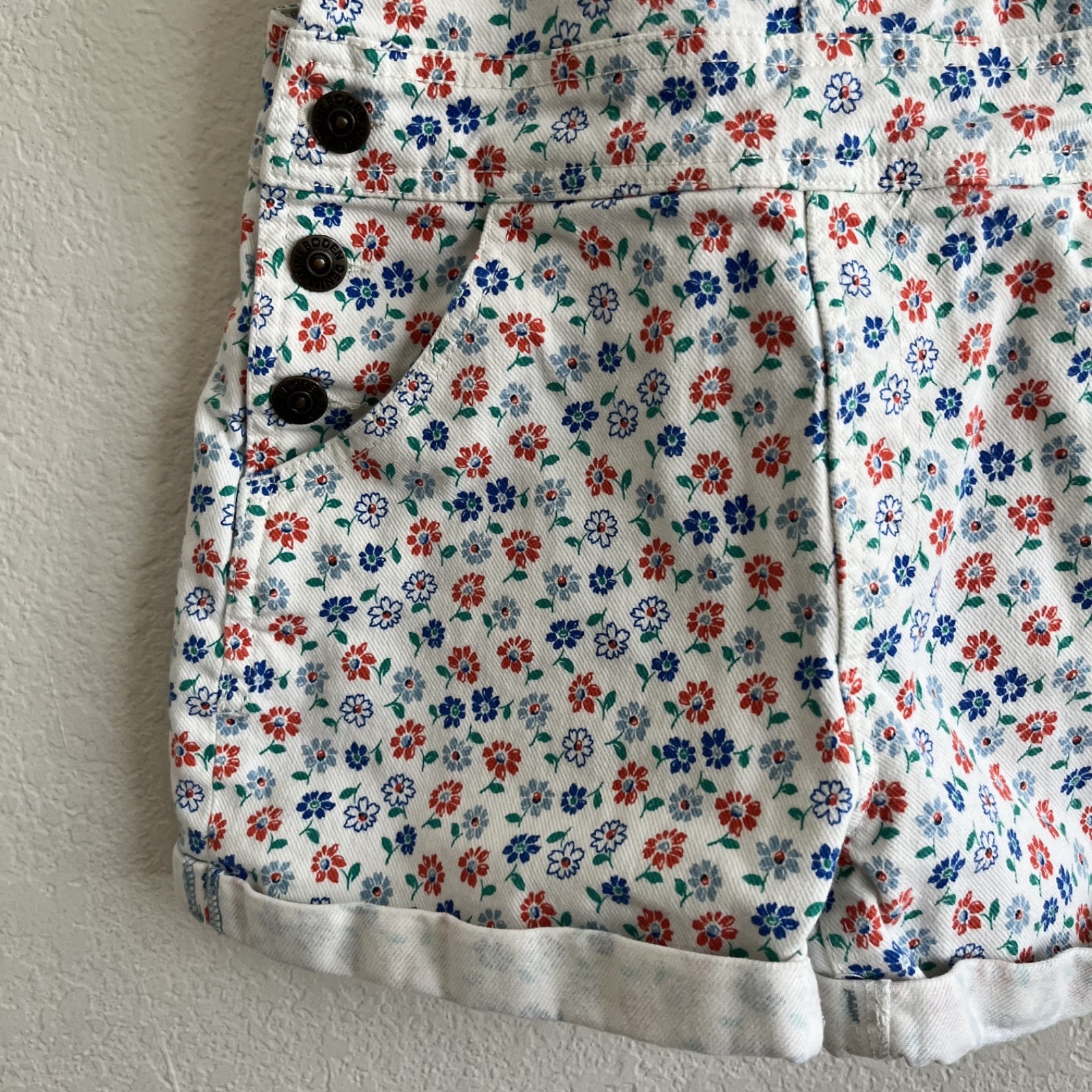 Mini Boden Ditsy Floral Denim Short Overalls Size 9-10 Years