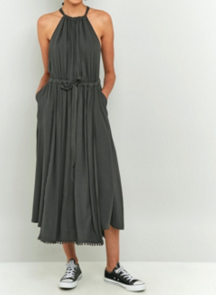 Free People Maxi Dress Medium Grey Halterneck Layered Flared Summer Holiday New