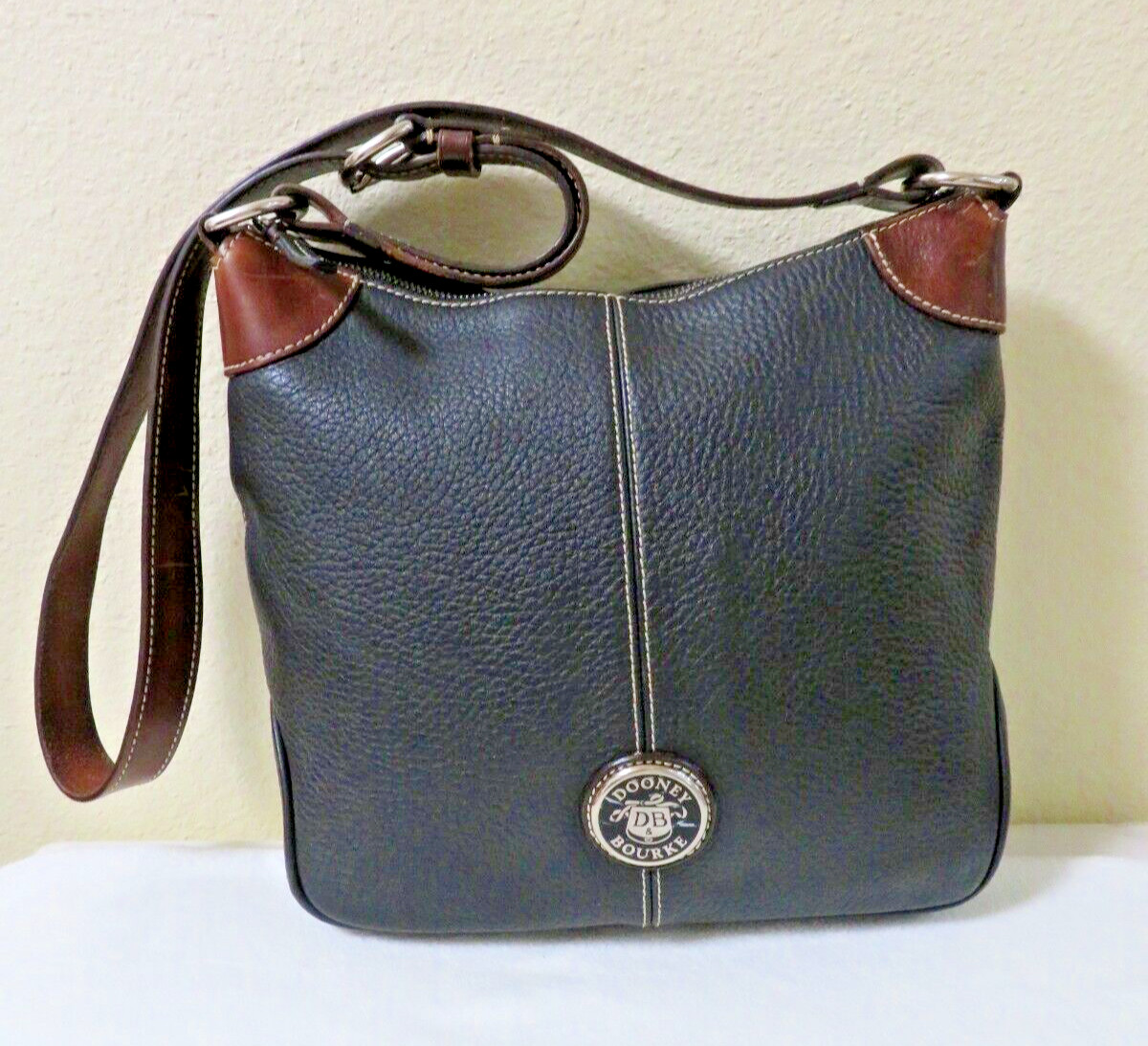 Dooney & Bourke Crossbody Handbag Black All weather w/Brown Strap