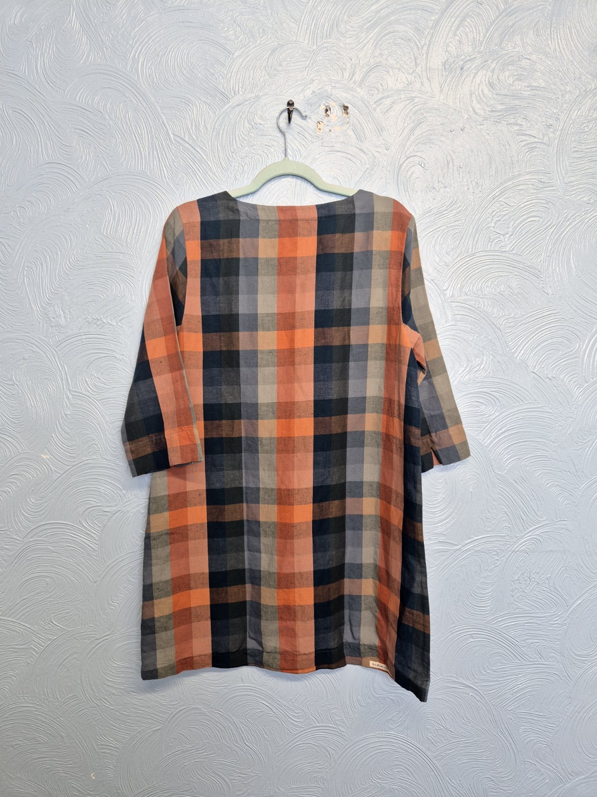 Seasalt Tunic Size 14 Check Pattern Linen Blend Glowing Skies Dress Orange Navy