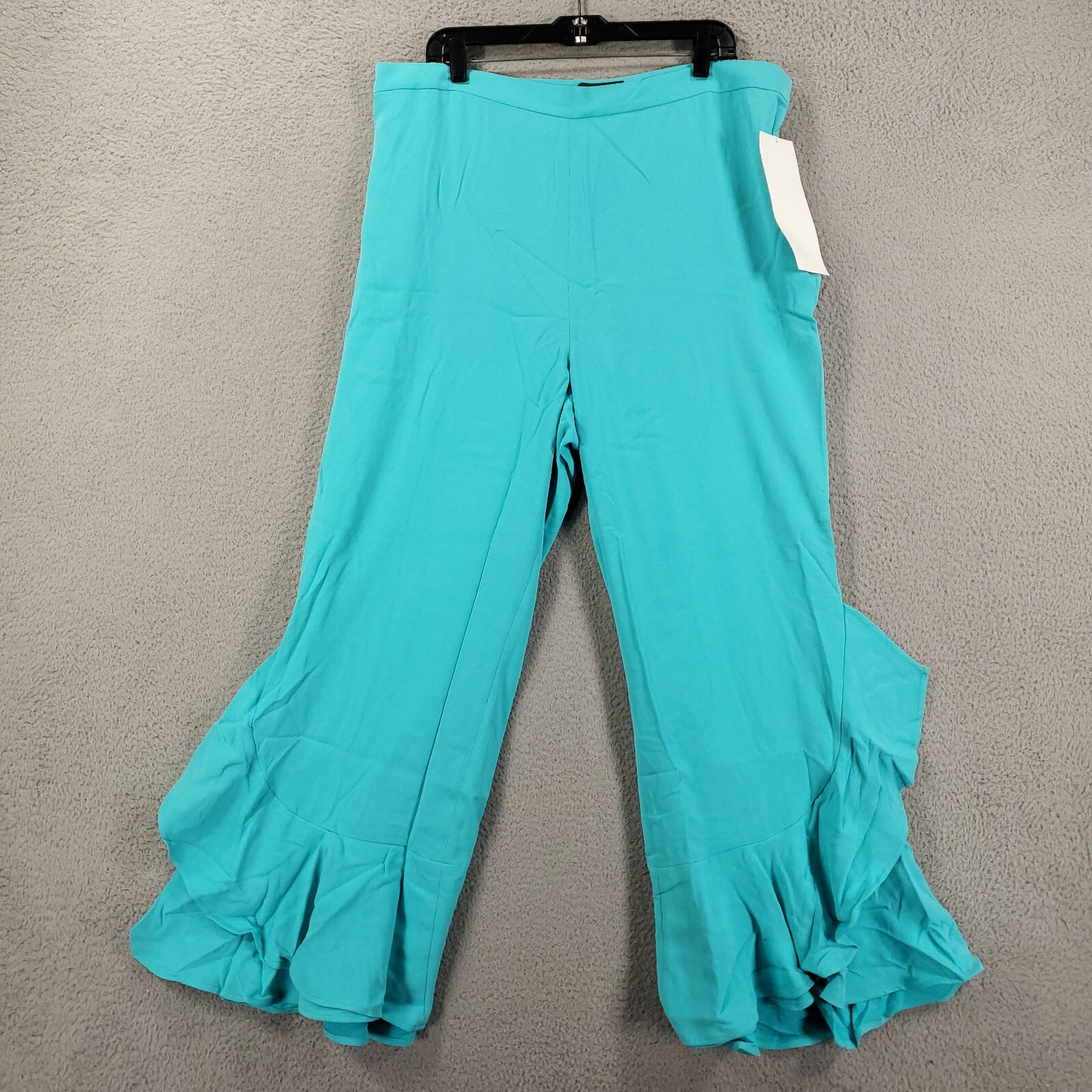 New Womens Size 16 Pants Ruffled Wide Leg Teal Blue Side Zip Waist Lined 35×29