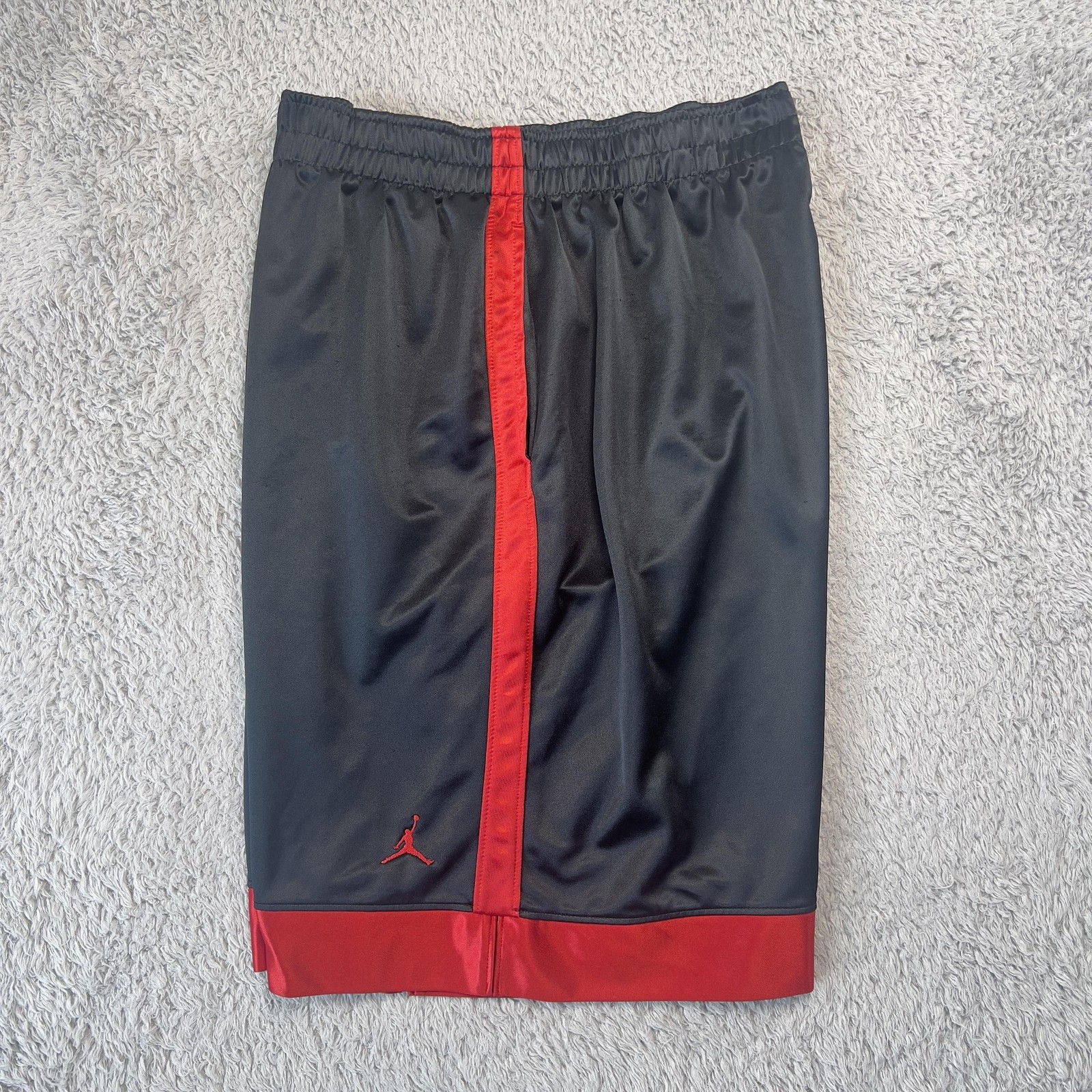 Air Jordan Shiny Silky Dazzle Basketball Shorts Black Red Bred Jumpman Mens L