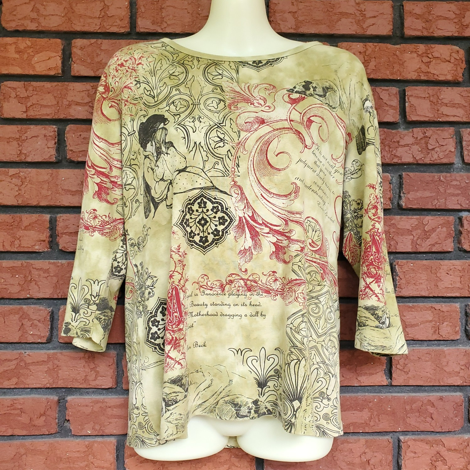 Y2K 3/4 Sleeve Top Size XL Cotton Graphic Print Glima Motherhood Mom Grandma