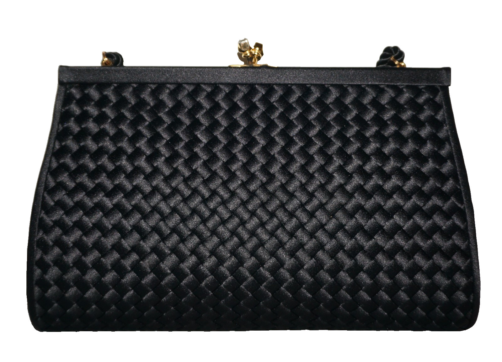 FRANCHI Small Black Woven Satin Ribbon Clutch Shoulder Bag 6×8