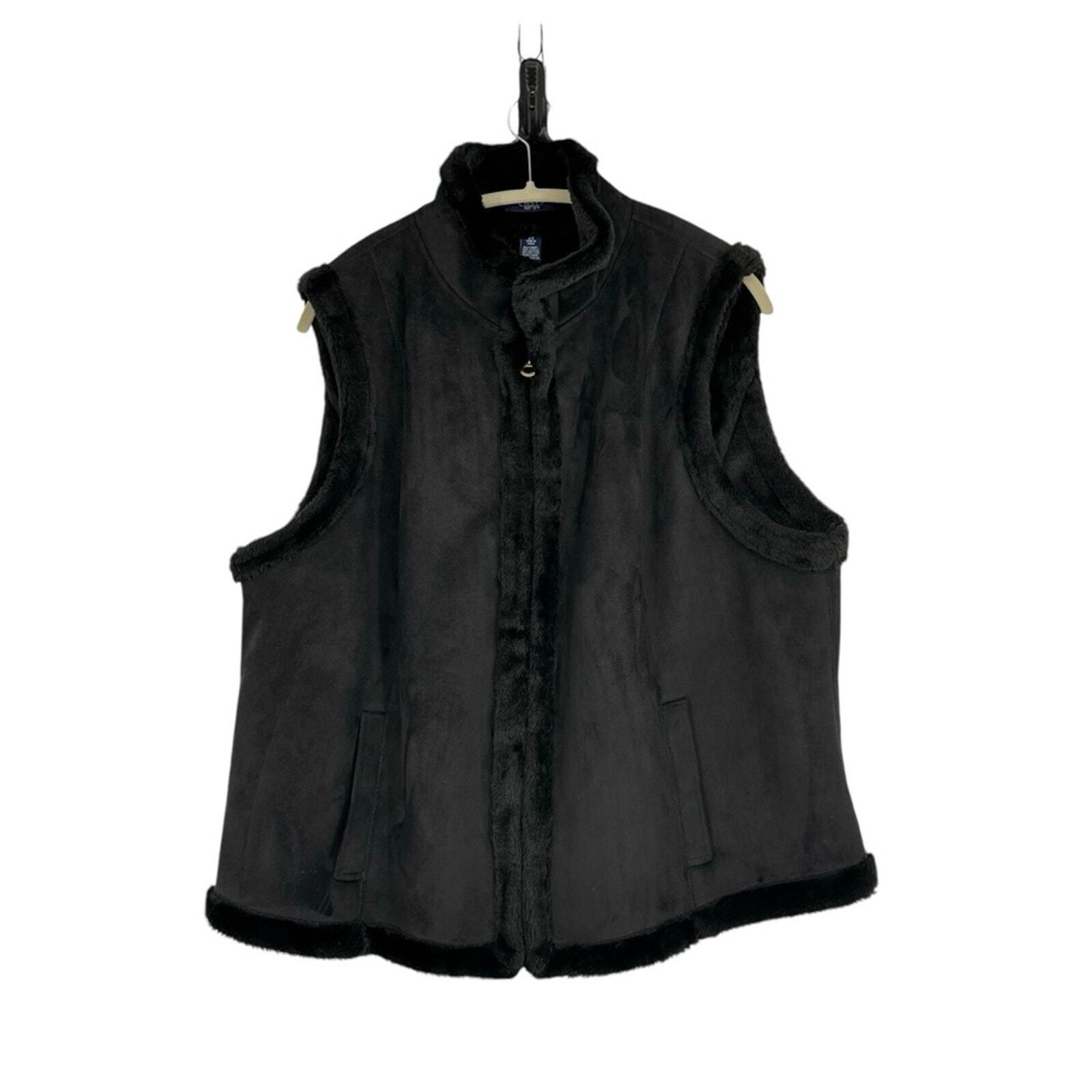 Chaps Size 2X Black Acrylic/Polyester Faux Suede w Faux Fur Trim/Lining Vest.