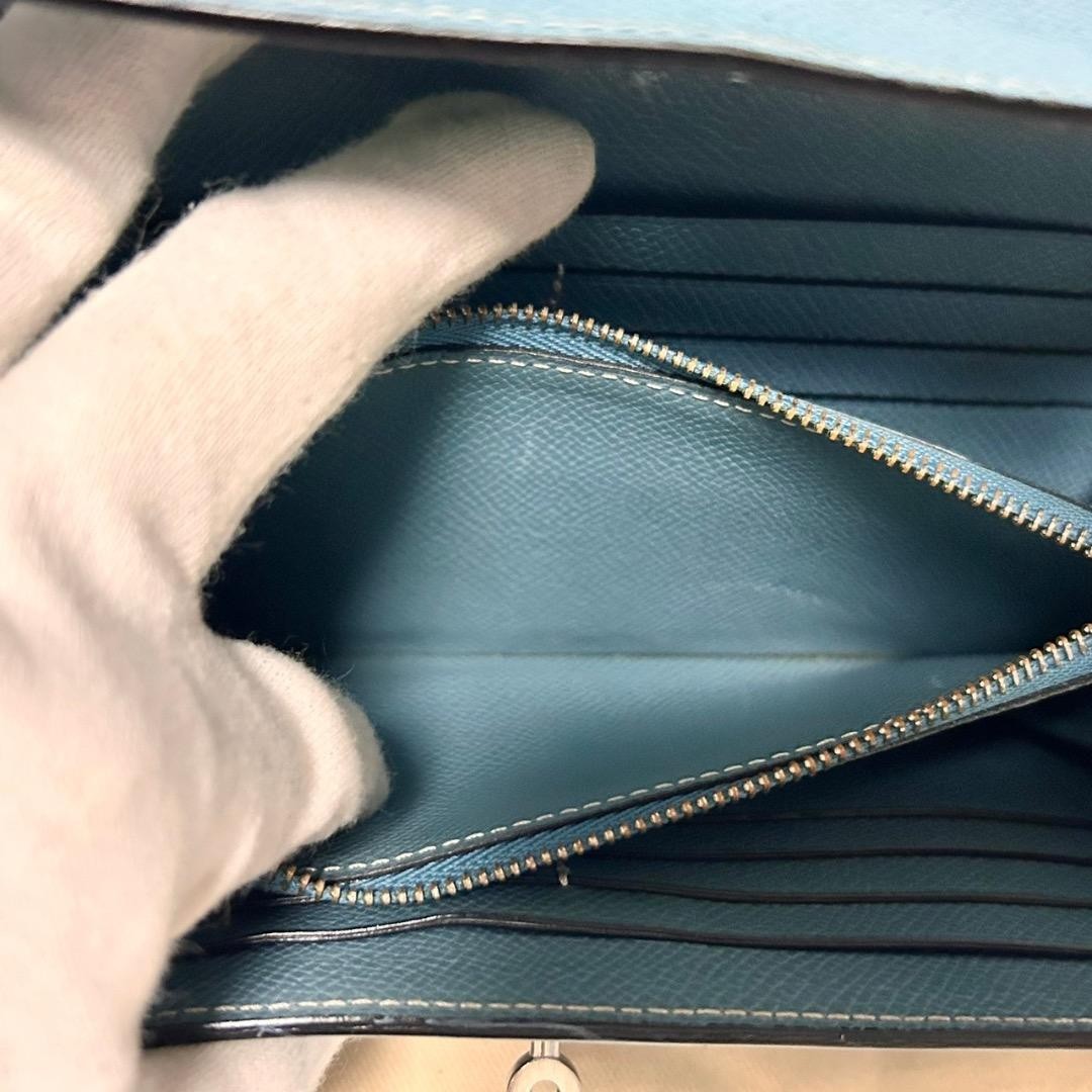 HERMES Paris Kelly Long Wallet Blue Silver Veau Epsom Leather Japan Authentic