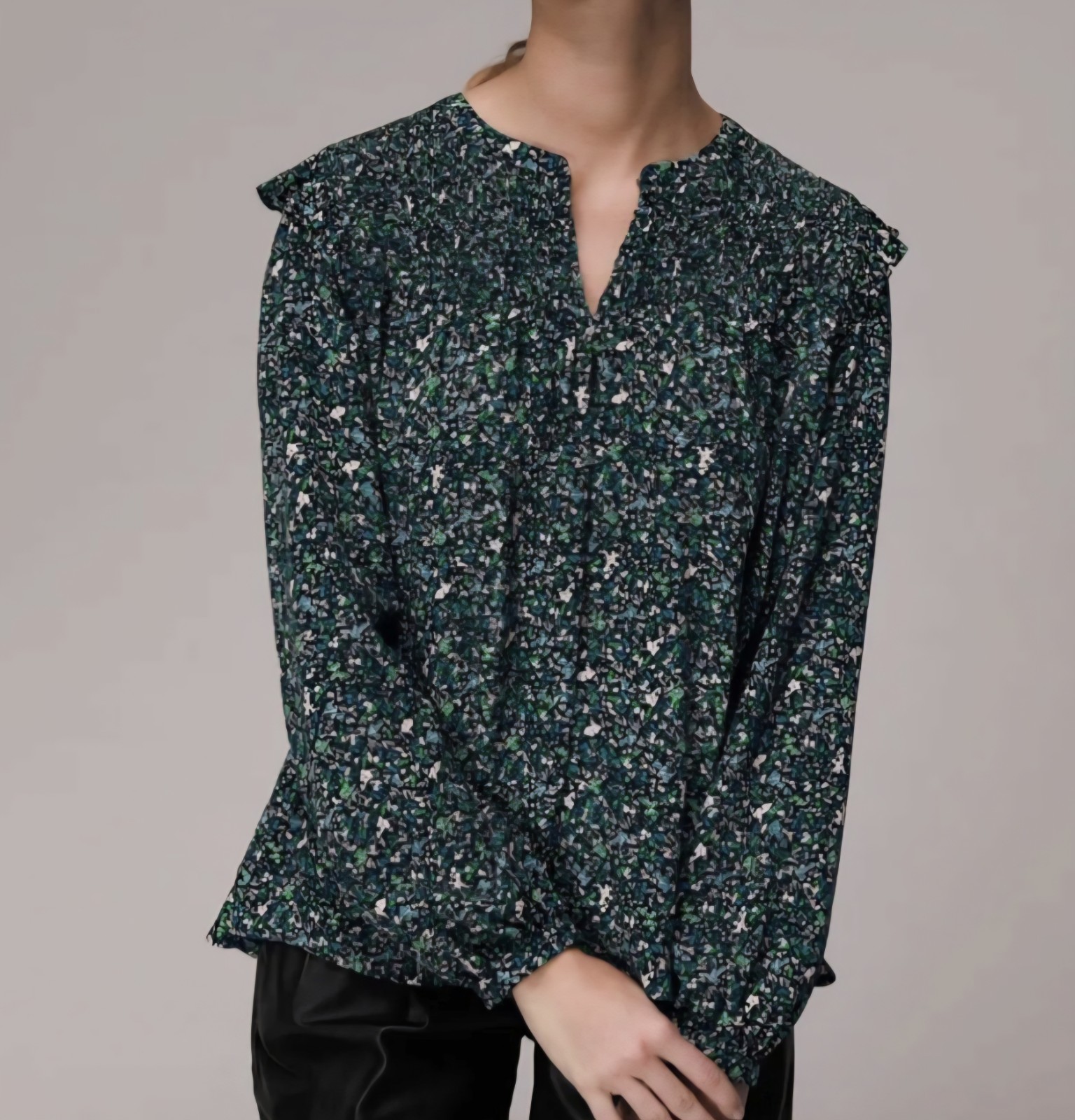 Whistles Size 10 Blouse Blue Green Floral Print Long Sleeve Sleeve Womens Top
