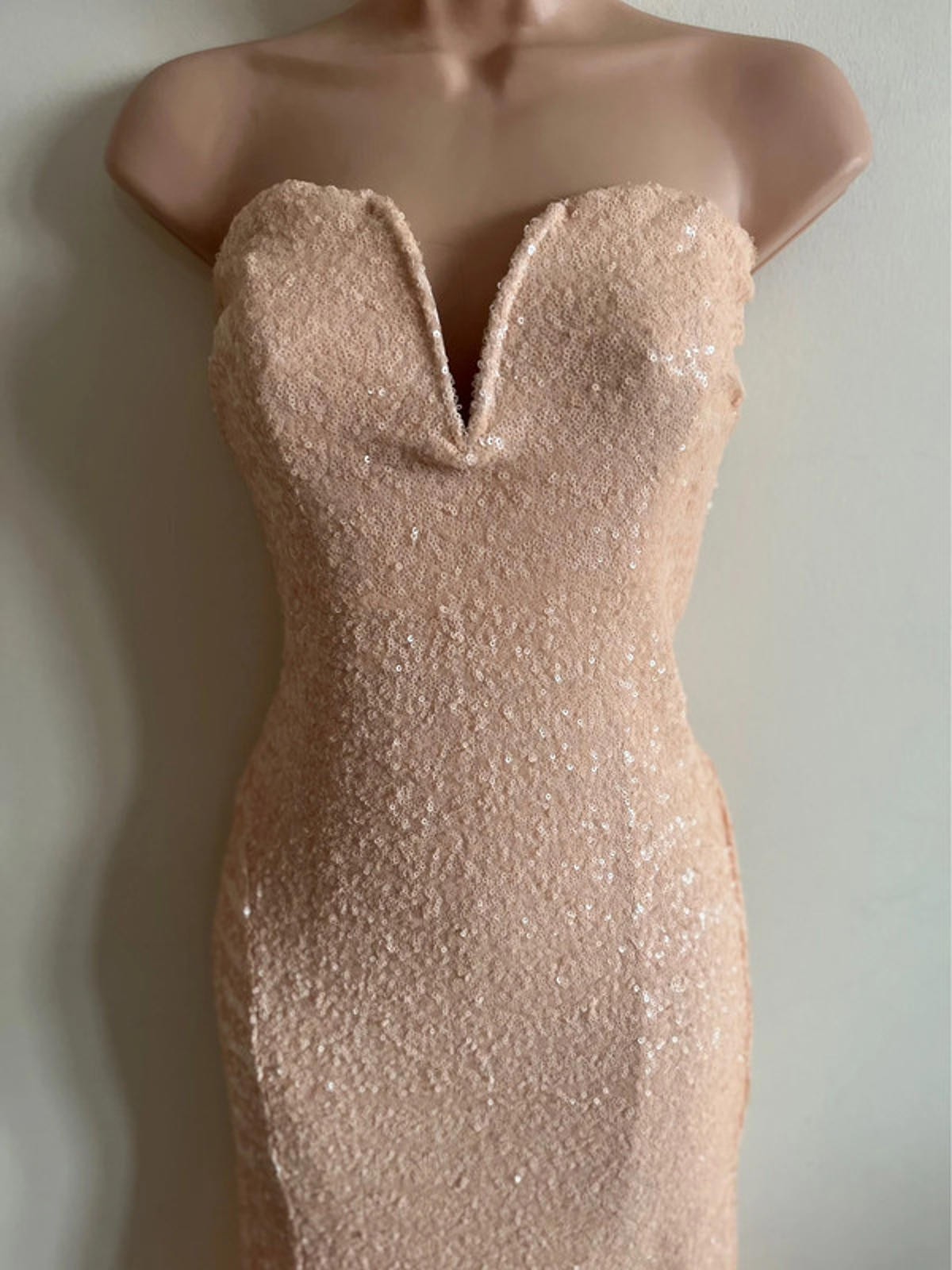 TFNC Showstopper Size 12 Peach Long Sequin Maxi Dress Prom Dress Cocktail Party