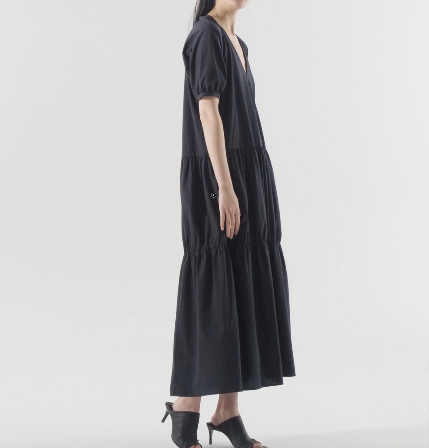 COS cotton maxi dress size 2 preowned tiered puff sleeve v-neck minimal boho