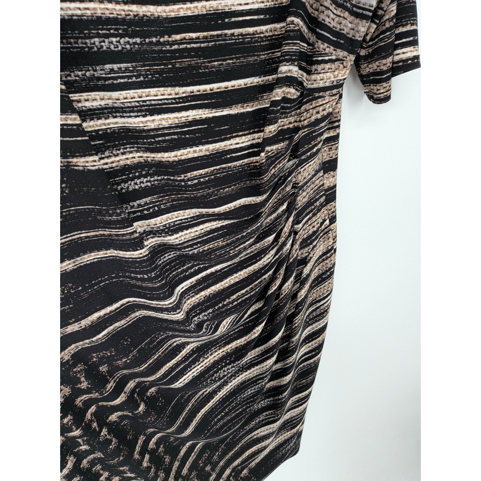 Anne Klein Sheath Dress Womens 14 Black Abstract Striped Ruched Knee Length