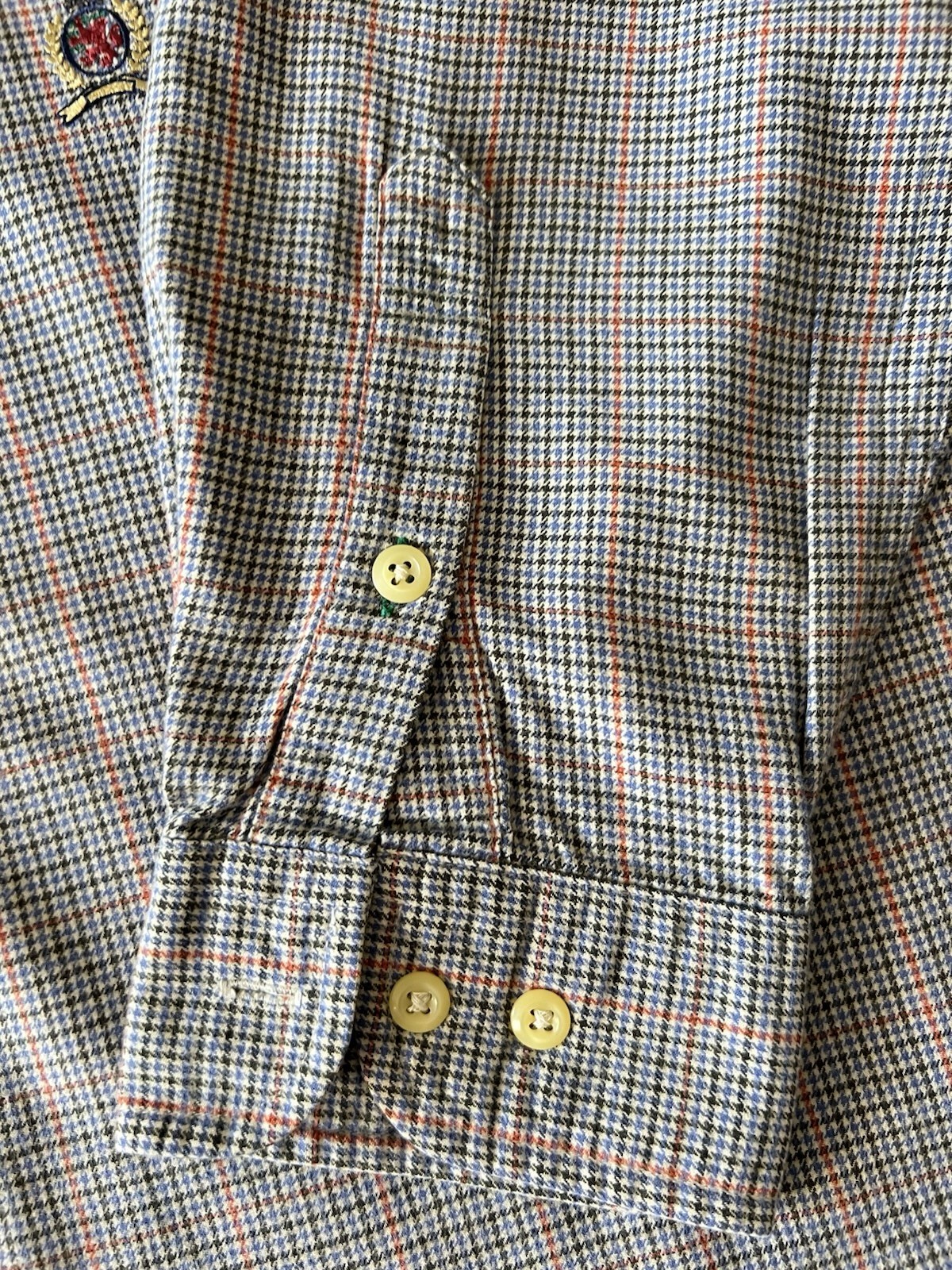 Vintage 90s Tommy Hilfiger Lion Crest Logo Button Down Shirt Green Plaid Large