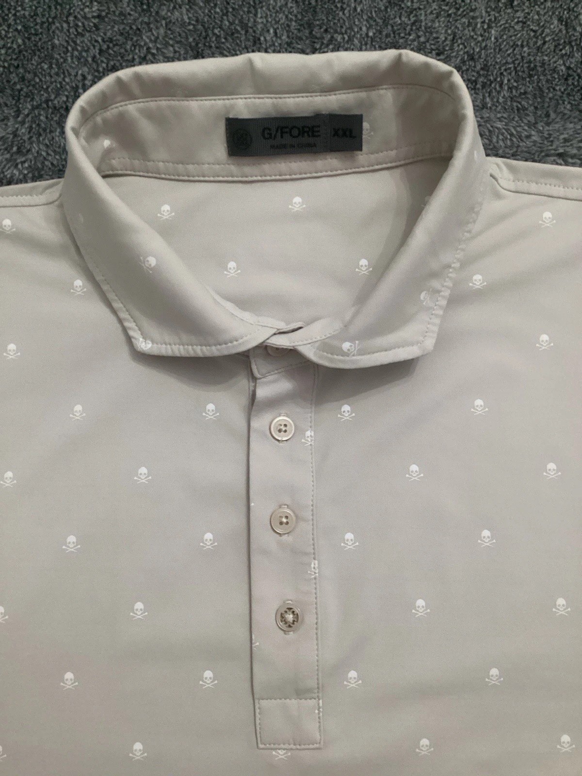 G/Fore G4 Golf Shirt Polo Skull Print XXL Beige – See Picture Read Description