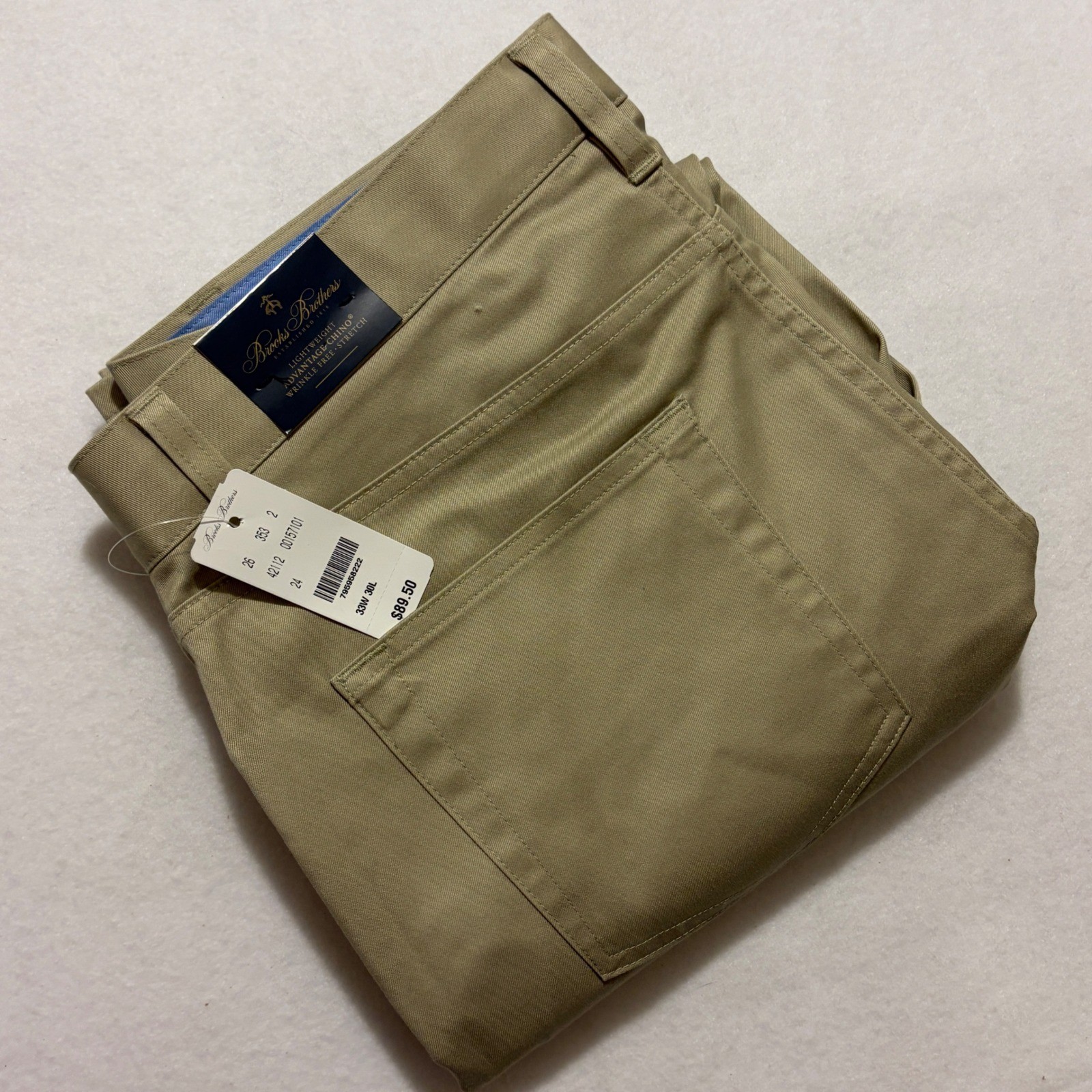 Brooks Brothers Mens Lightweight Advantage Chino Stretch Pants Khaki 33×30 NWT