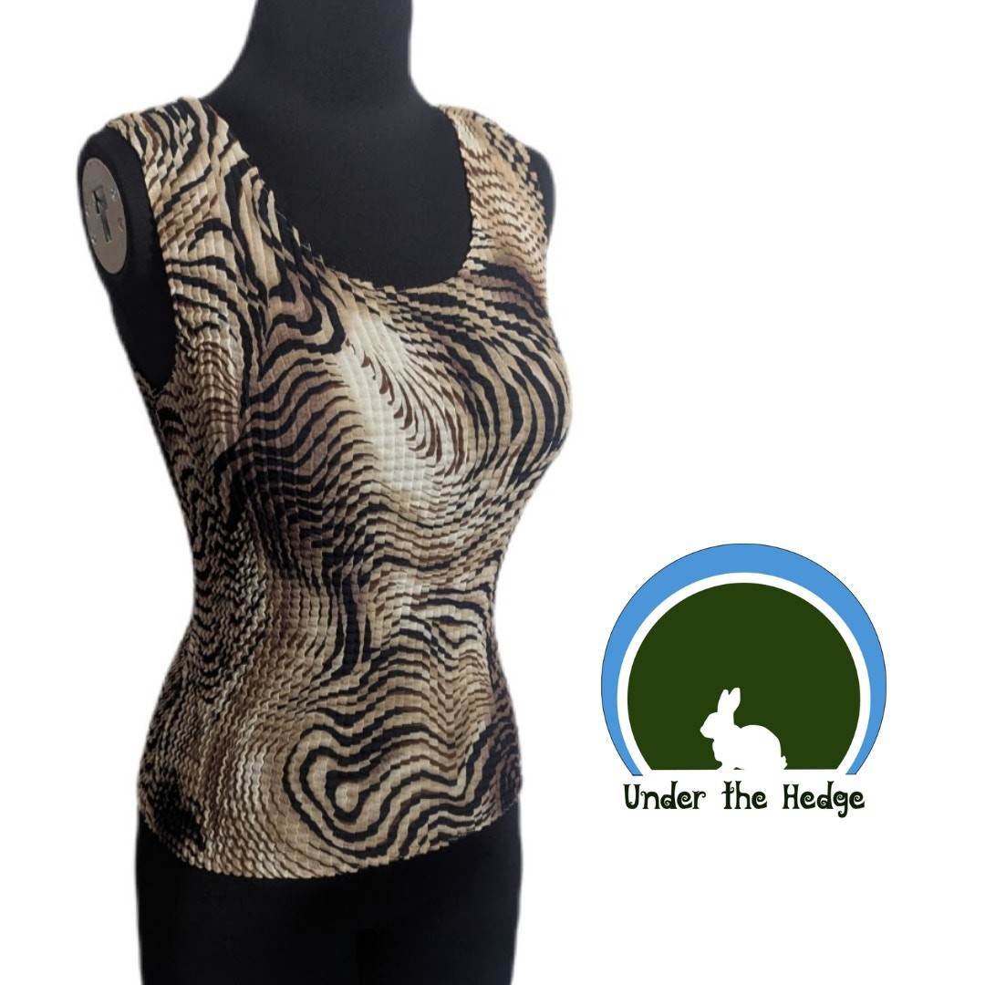 Y2K Nicola Multi Abstract Crinkle Pleated Scoop Neck Top Medium indie U1