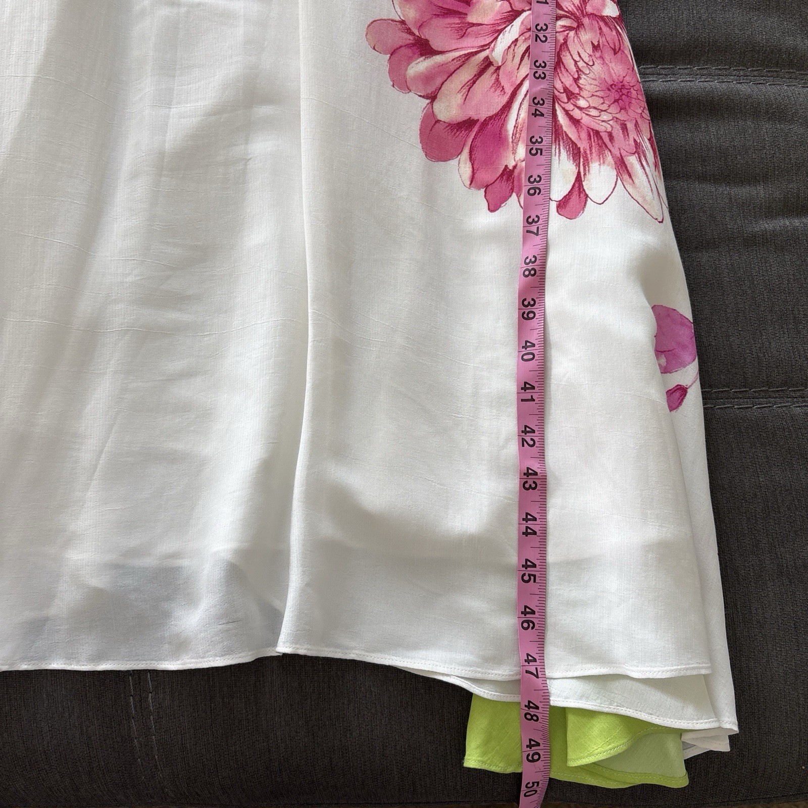 ALEX MARIE Rayon Green And Pink Floral Dress With Puff Sleeves. 14P