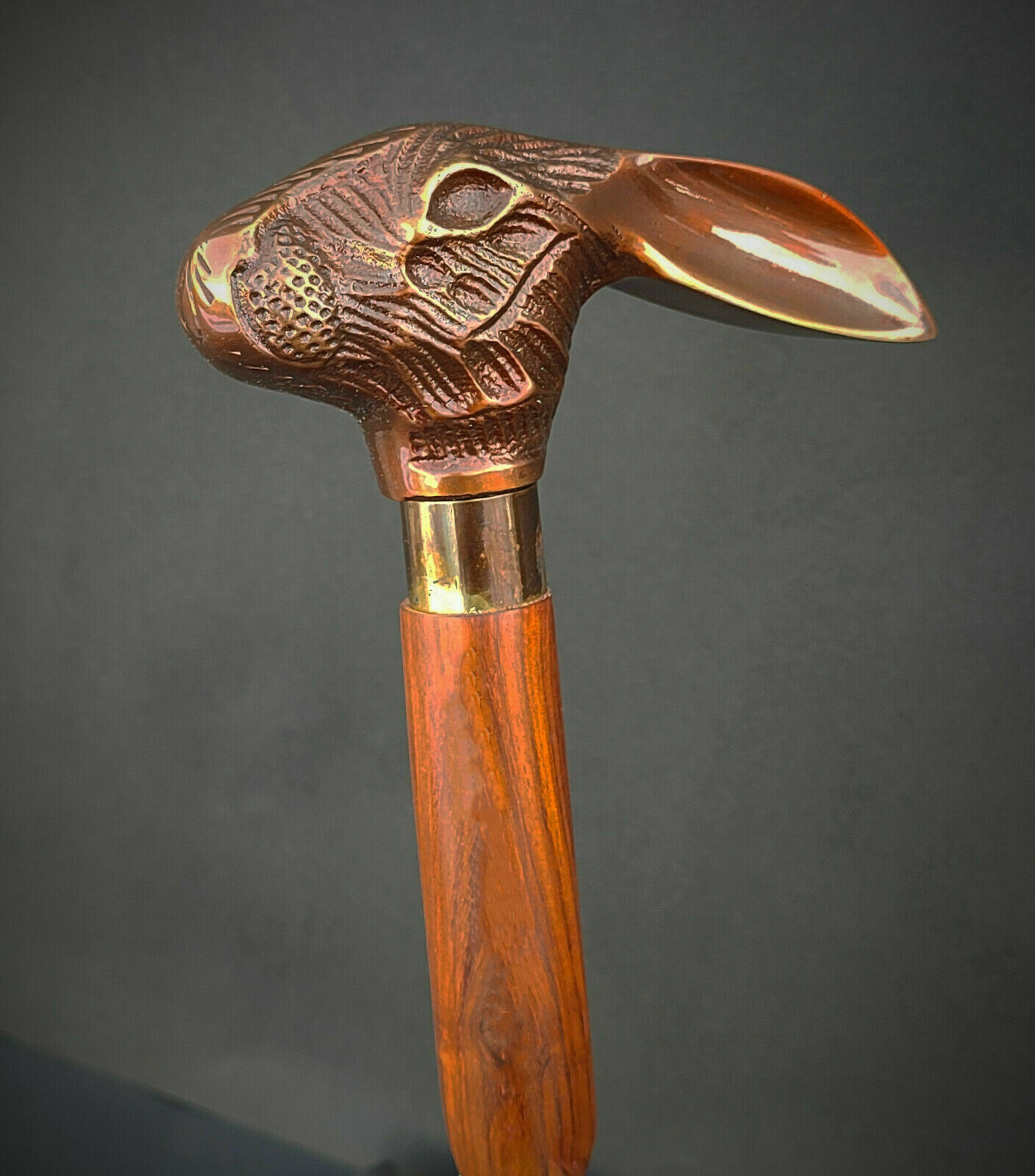 Antique Victorian Wooden Walking Cane Sticks Rabbit Head Handle Vintage Designer