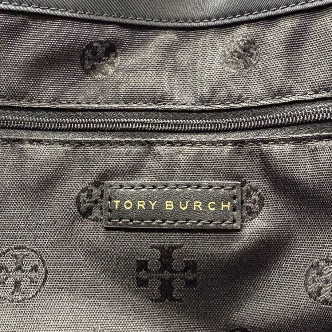 Tory Burch Ella Nylon Tote Bag Leather Shoulder A4 Compatible Black Commuting Sc