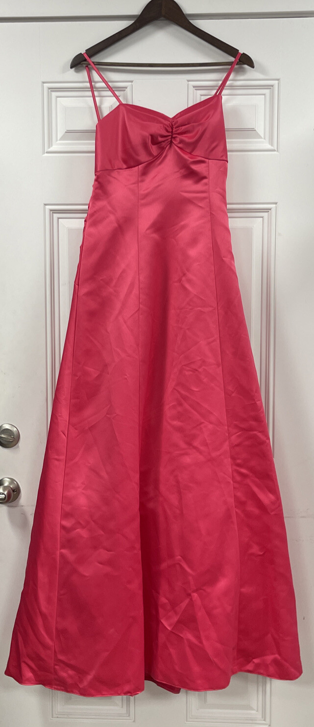 Mori Lee Madeline Gardner Bridesmaids Satin Hot Pink Floor Length Gown Dress NWT