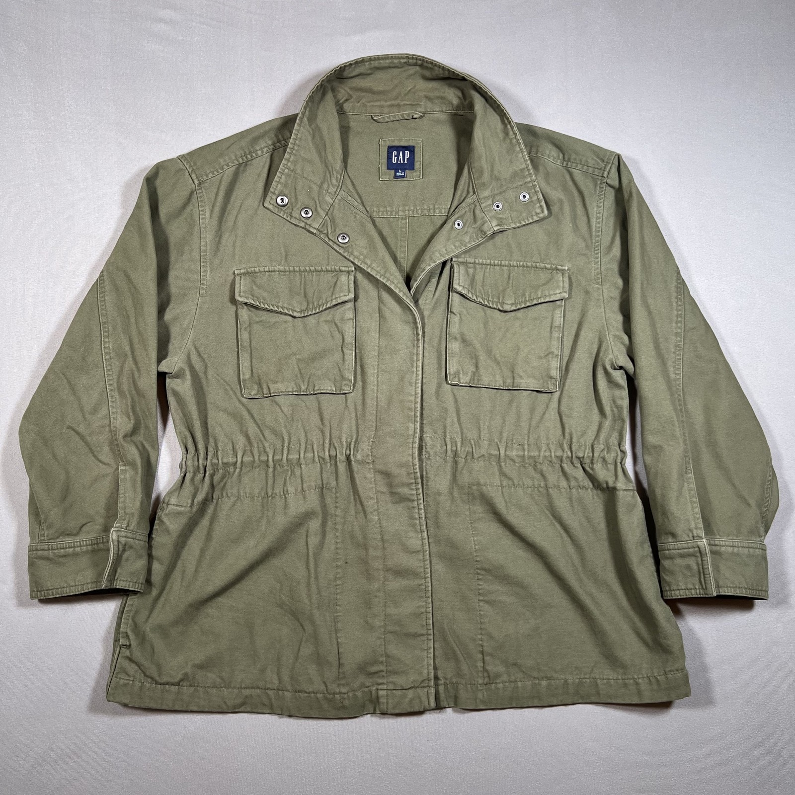 GAP Women’s Army Green Utility Jacket Full Zip Snap Drawstring Waist Size L