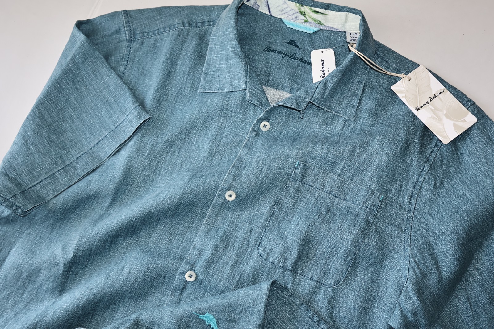 Tommy Bahama Camp Shirt Sea Glass Belle Blue Solid ST324636 SS New