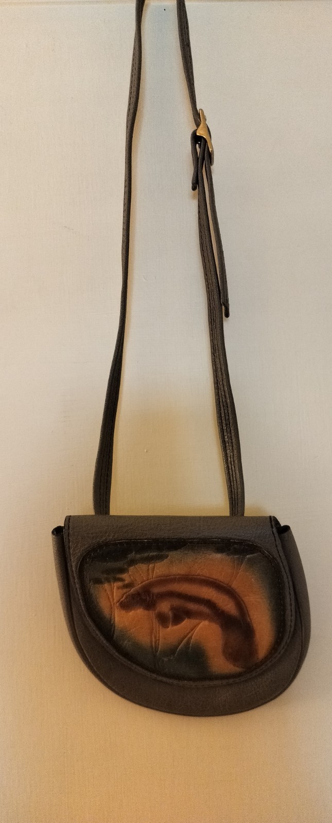 Manatee Gray Leather Mini Purse/35 In/Wear Around Neck Or Around Waist