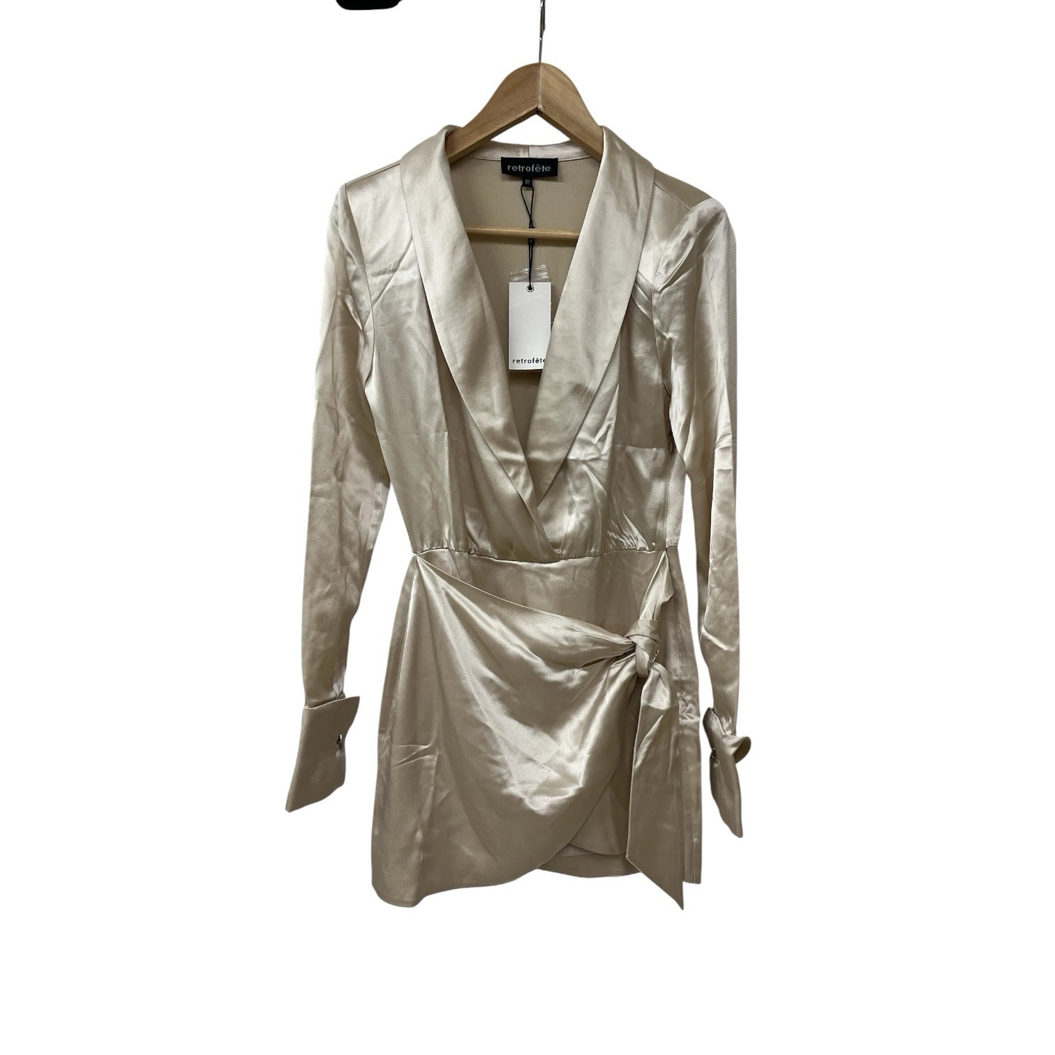 NWT Retrofete Hailey Champagne Long Sleeve Silk Blend Minidress XS