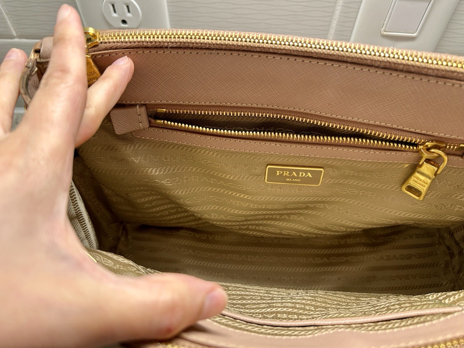 PRADA Pink Galleria Saffiano Leather Top Handle Bag w/ Adjustable Strap, Gold