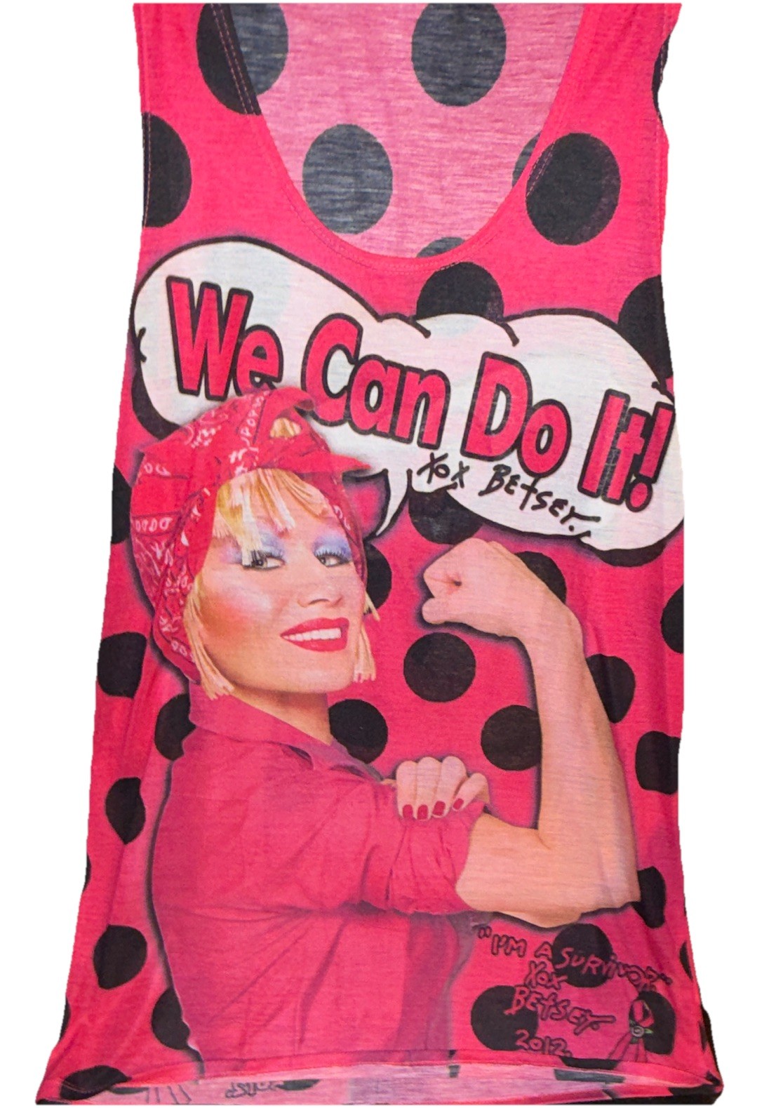 Vintage 2012 Betsey Johnson Pink/Black Polka Dot Scarf Rosie the Riveter tank