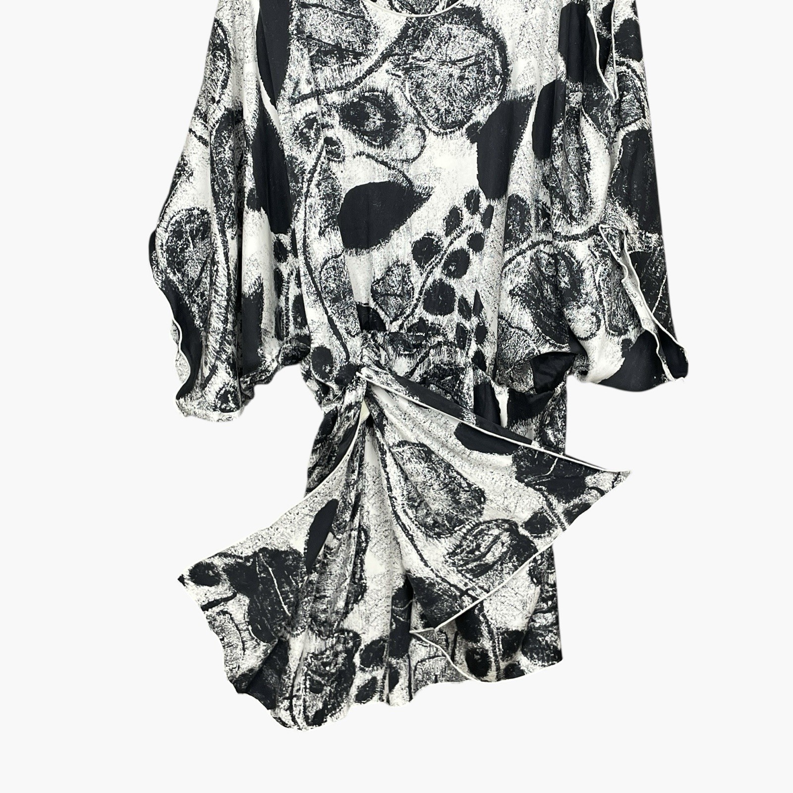 My Tribe Abstract Monochrome Silk Tunic Dress Womens L Artsy Modern Minimalist
