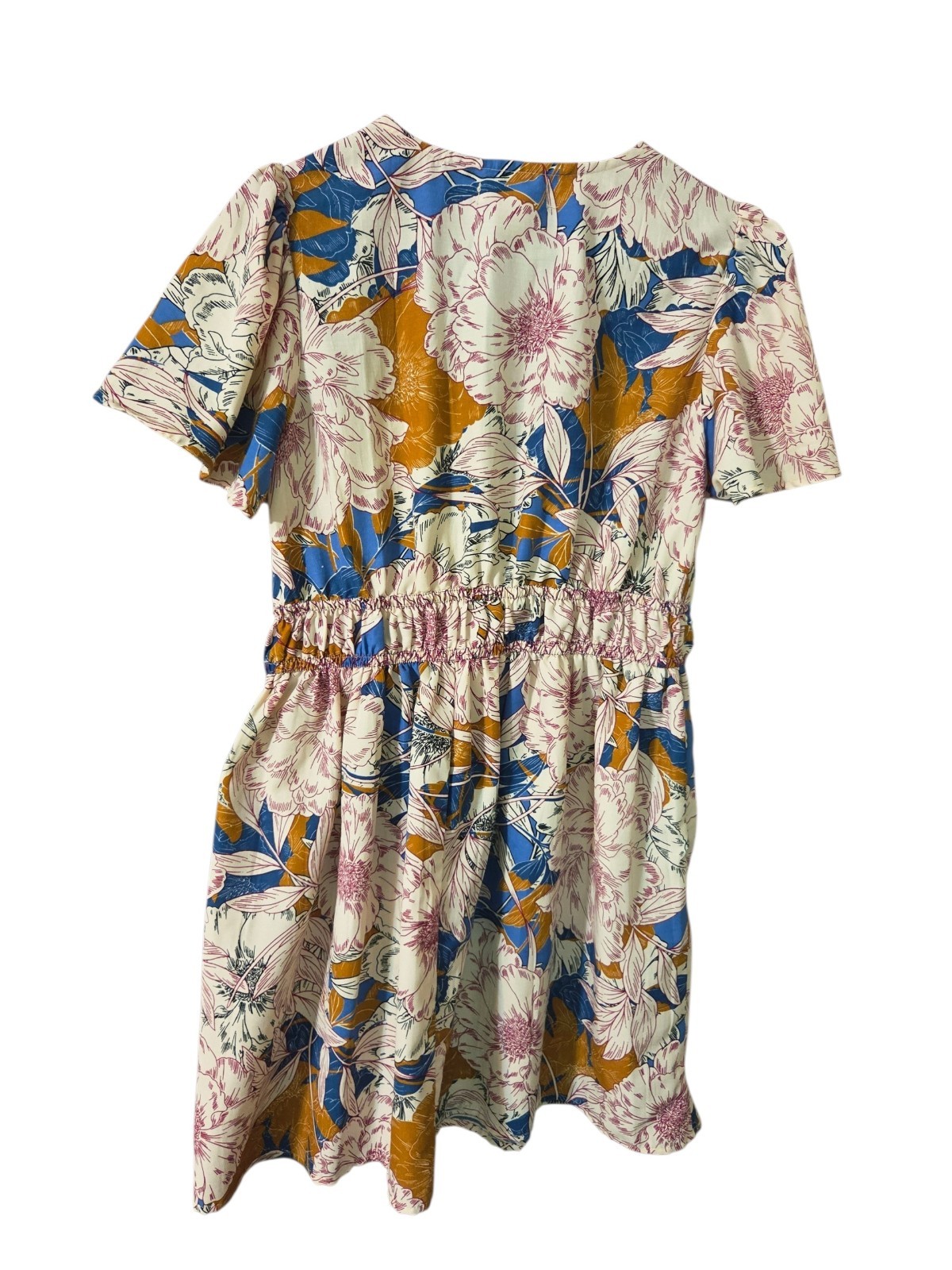 Band Of The Free Blouson Mini/Knee Length Floral Multicolor Short Sleeve Dress L