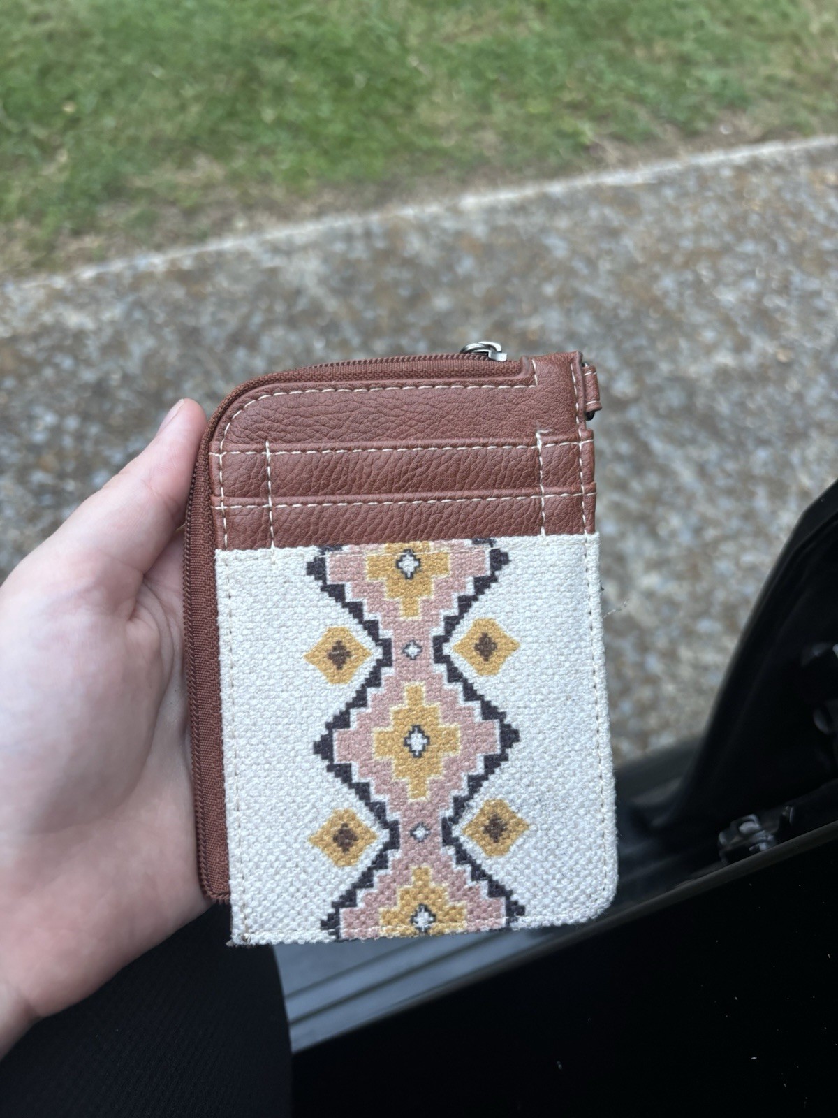 Wrangler Brown Southwestern Geometric Zip-Around Wallet Credit Card Keychain