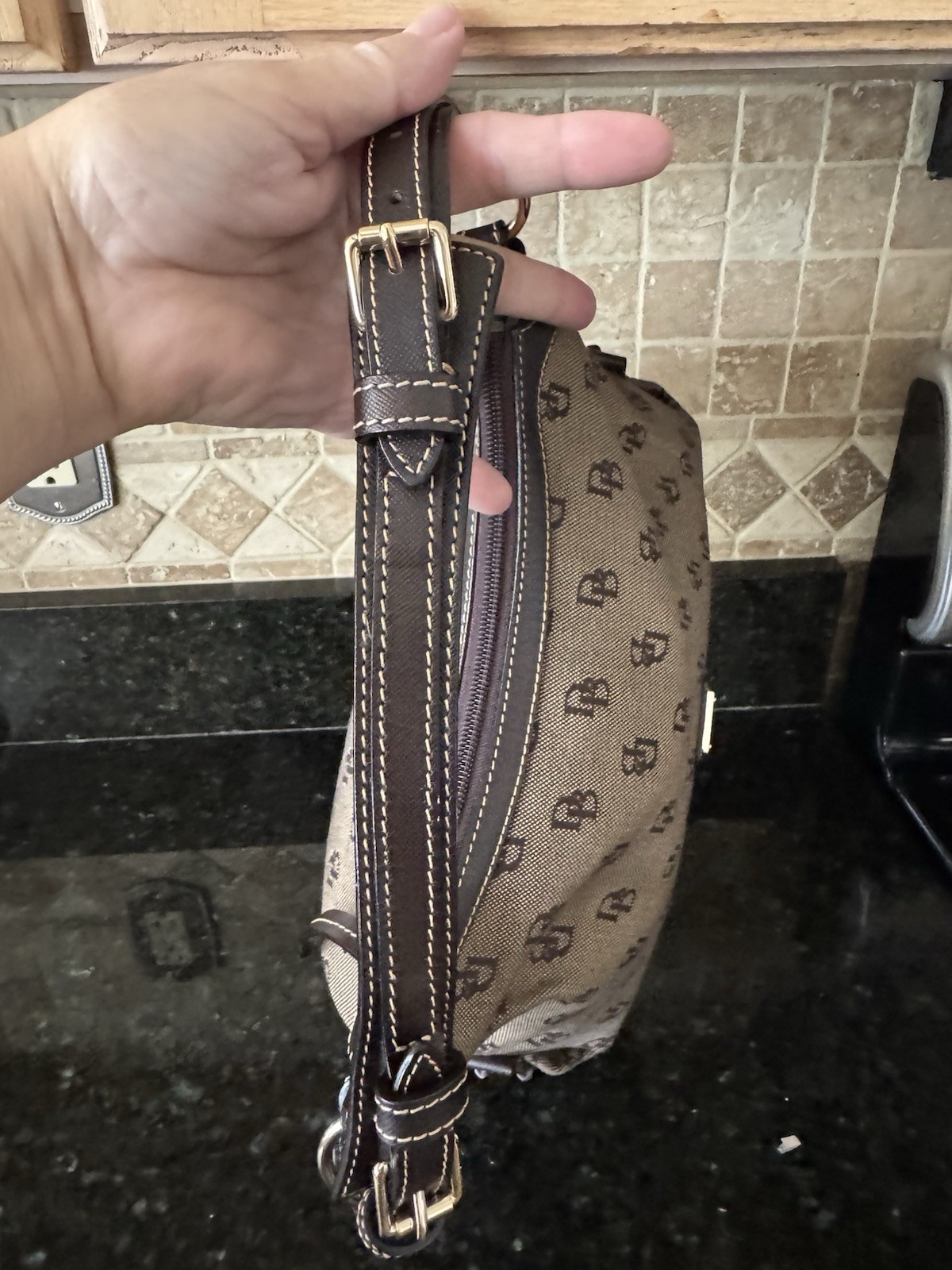 Dooney & Bourke Gretta Hobo Shoulder Handbag Large Satchel Purse Brown Canvas