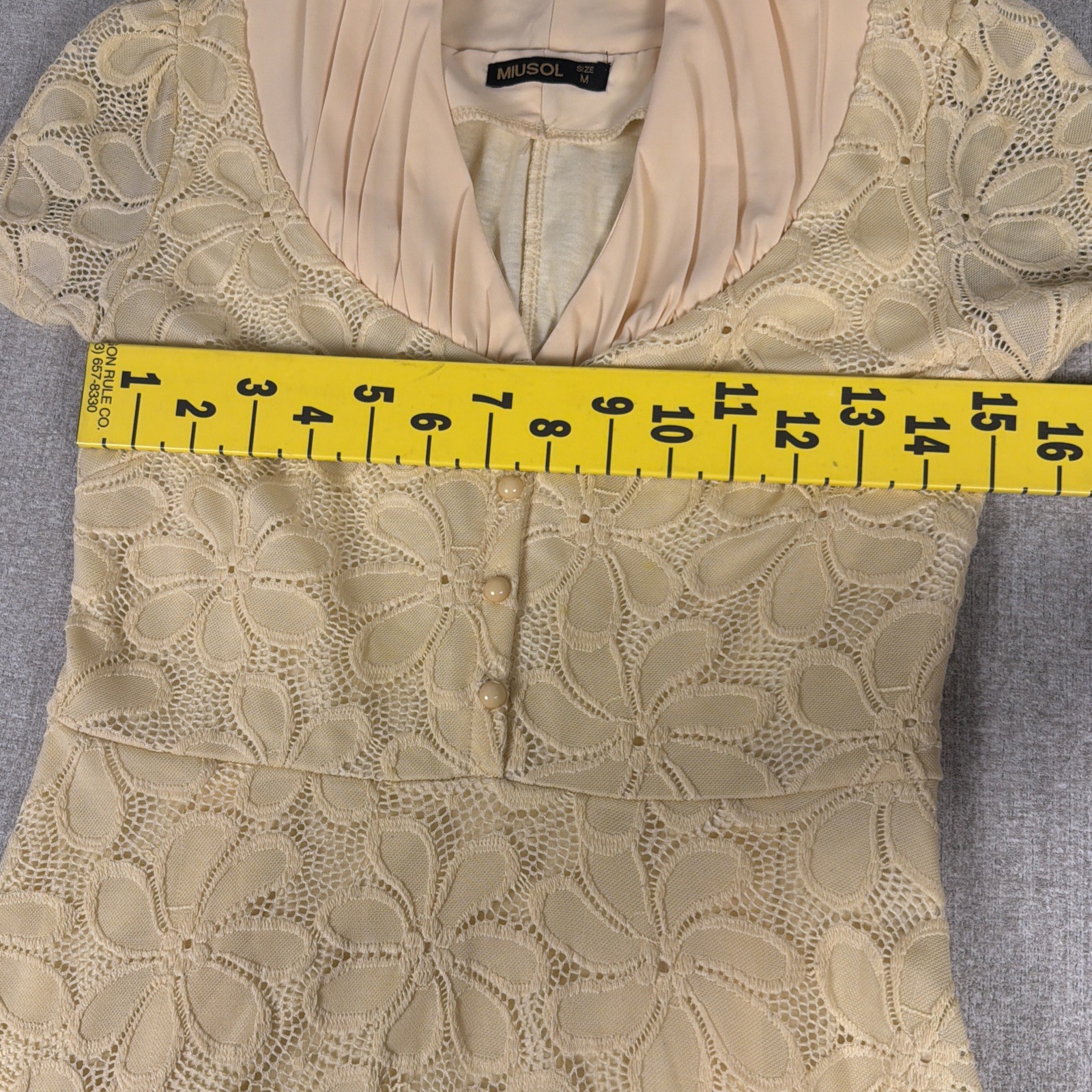 Butter Yellow Crochet Lace Dress Womens M Fit & Flare Vintage Cottagecore