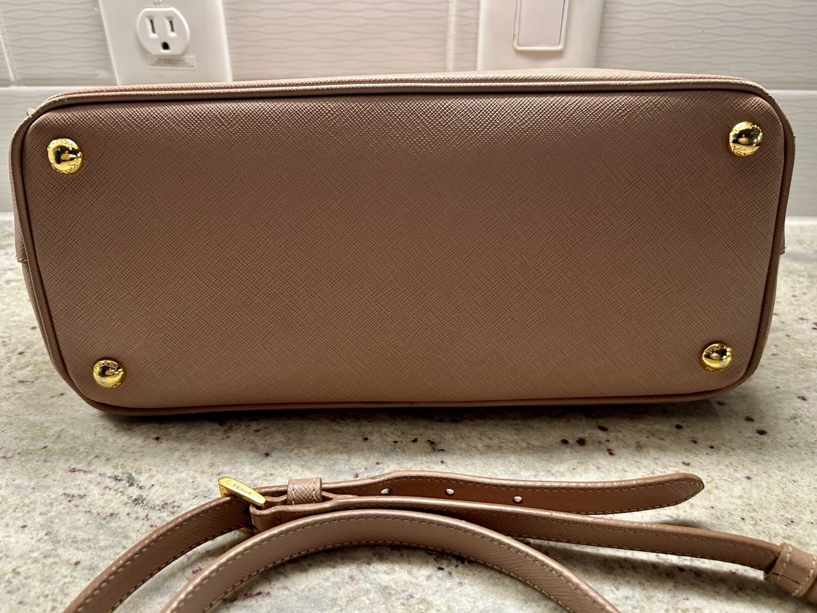 PRADA Pink Galleria Saffiano Leather Top Handle Bag w/ Adjustable Strap, Gold