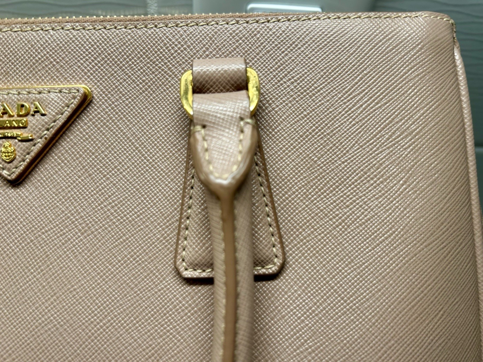 PRADA Pink Galleria Saffiano Leather Top Handle Bag w/ Adjustable Strap, Gold
