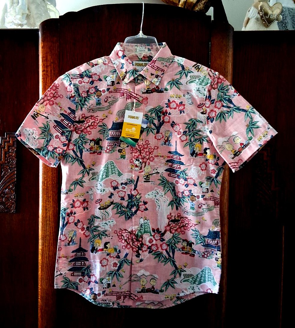 Reyn Spooner Men’s PEANUTS IN JAPAN NWT TAILORED FIT Pink Button Front Small